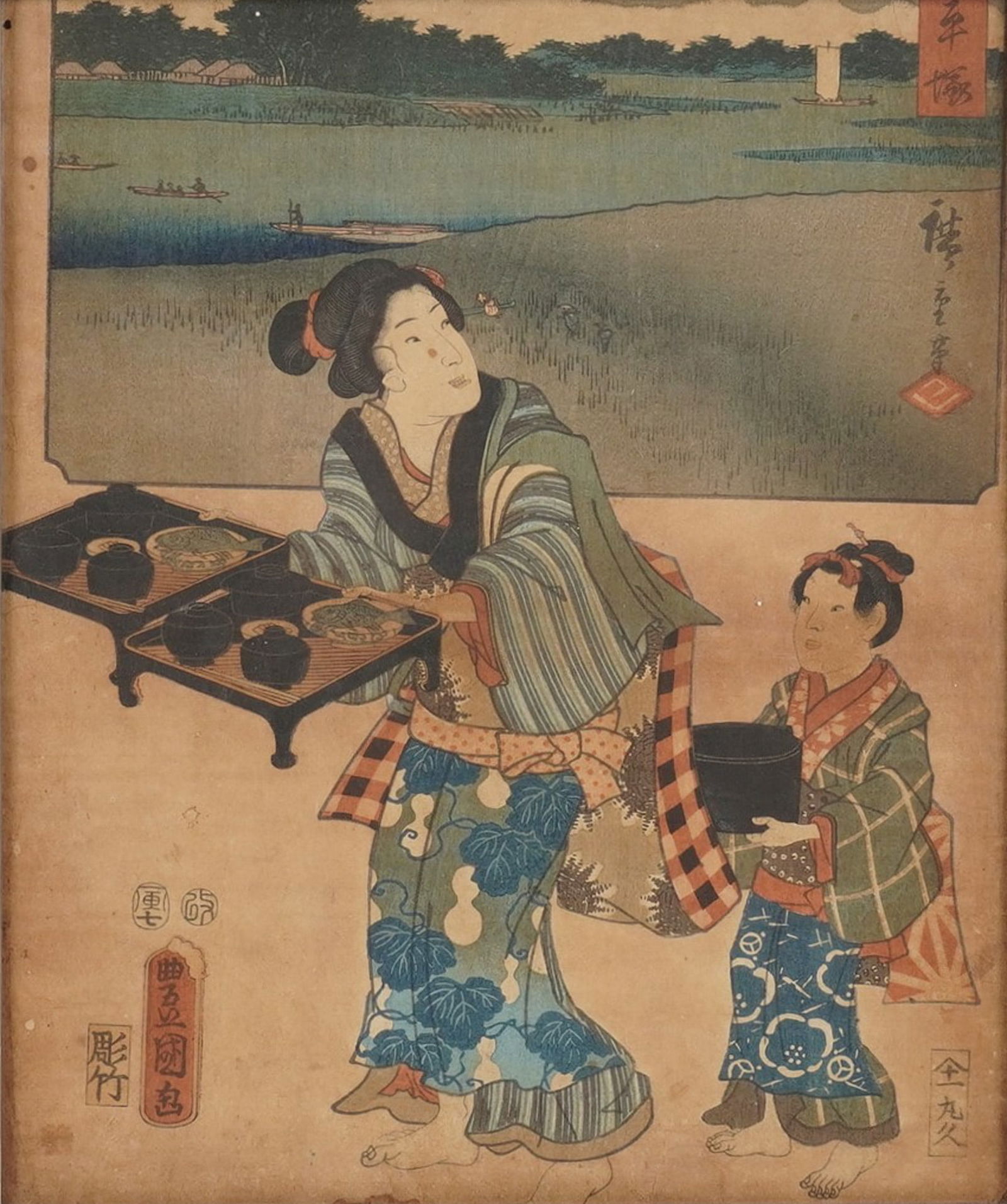 Utagawa Kunisada Toyokuni III Color Woodcut Fifty Three Stations of Tokaido (1 of 7)