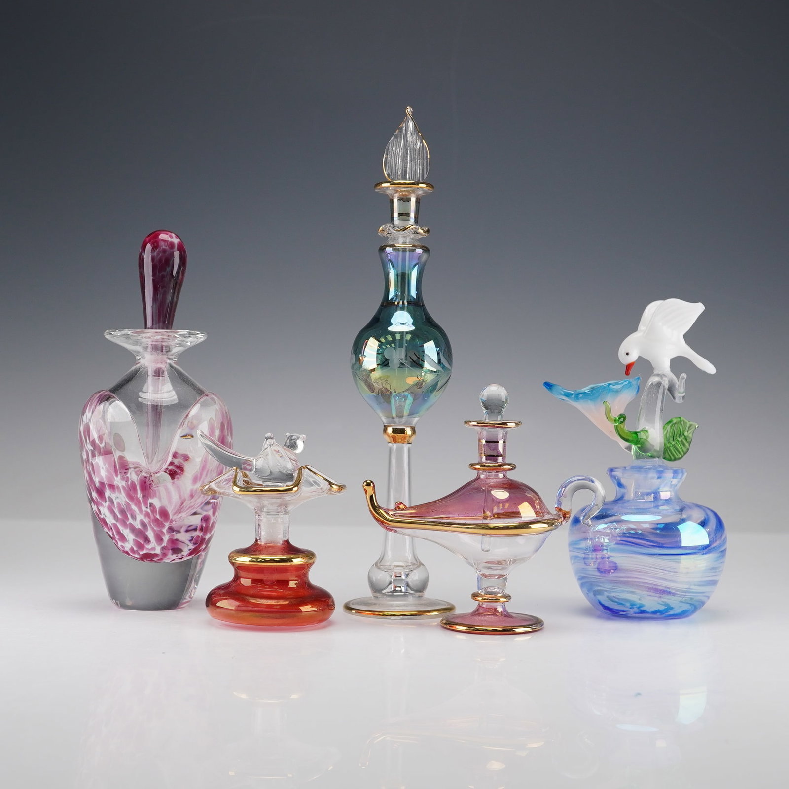5pc Hand Blown Glass Perfume Bottles with Stoppers (1 of 5)