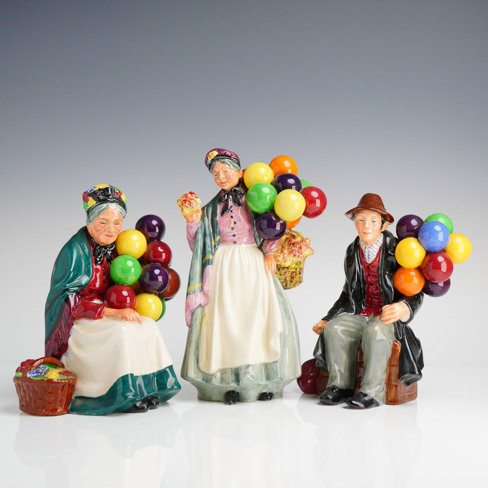 Three Royal Doulton Porcelain Balloon Sellers Figurines (1 of 5)