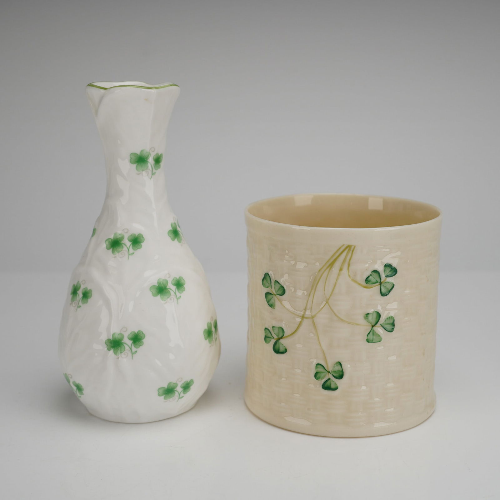 A Pair of Coalport and Belleek Shamrock Porcelain Vases (1 of 3)