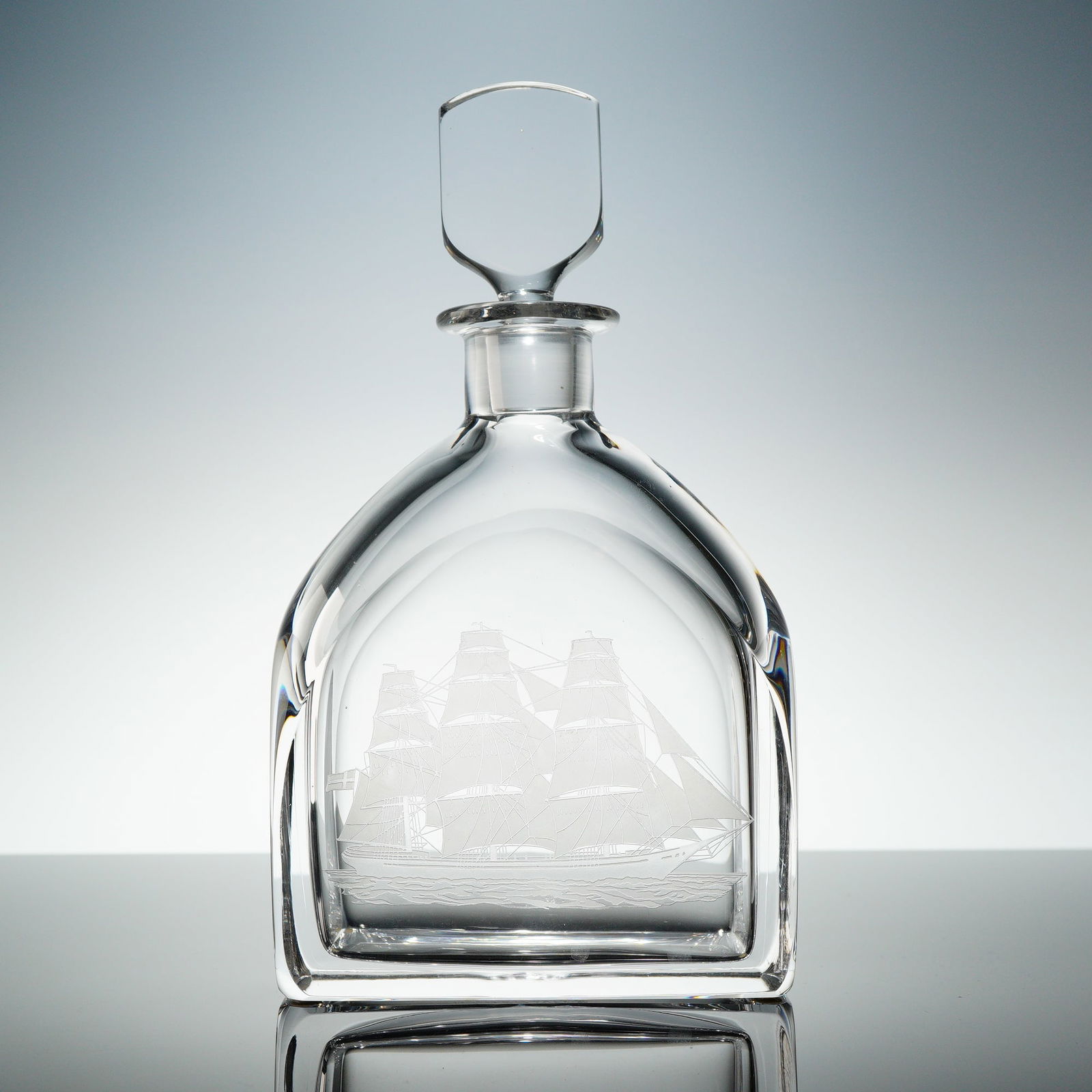 Orrefors Engraved Ship Motif Crystal Decanter with Stopper (1 of 3)