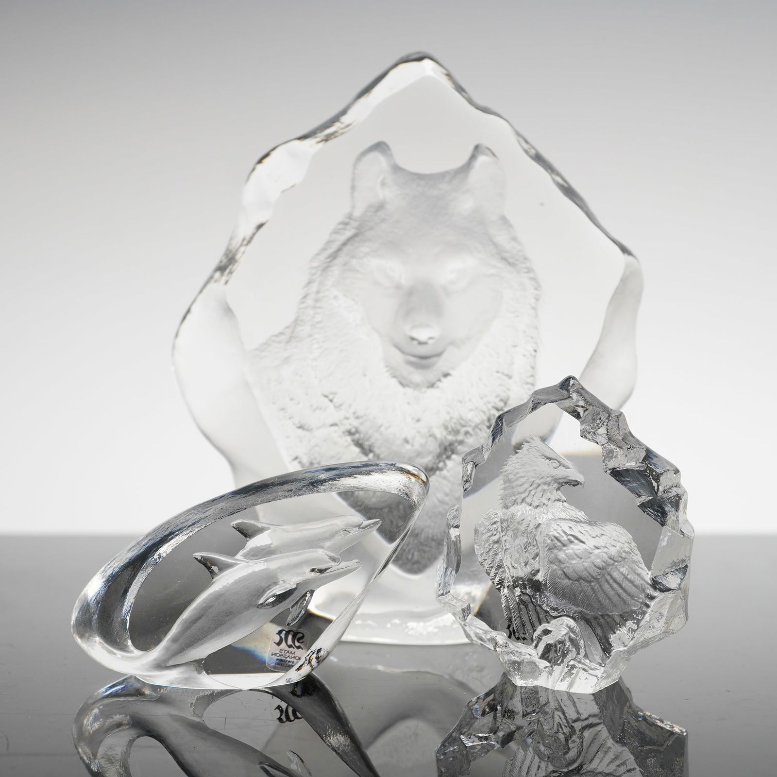 Set of 3 Mats Jonasson Wildlife Crystal Paperweights (1 of 5)