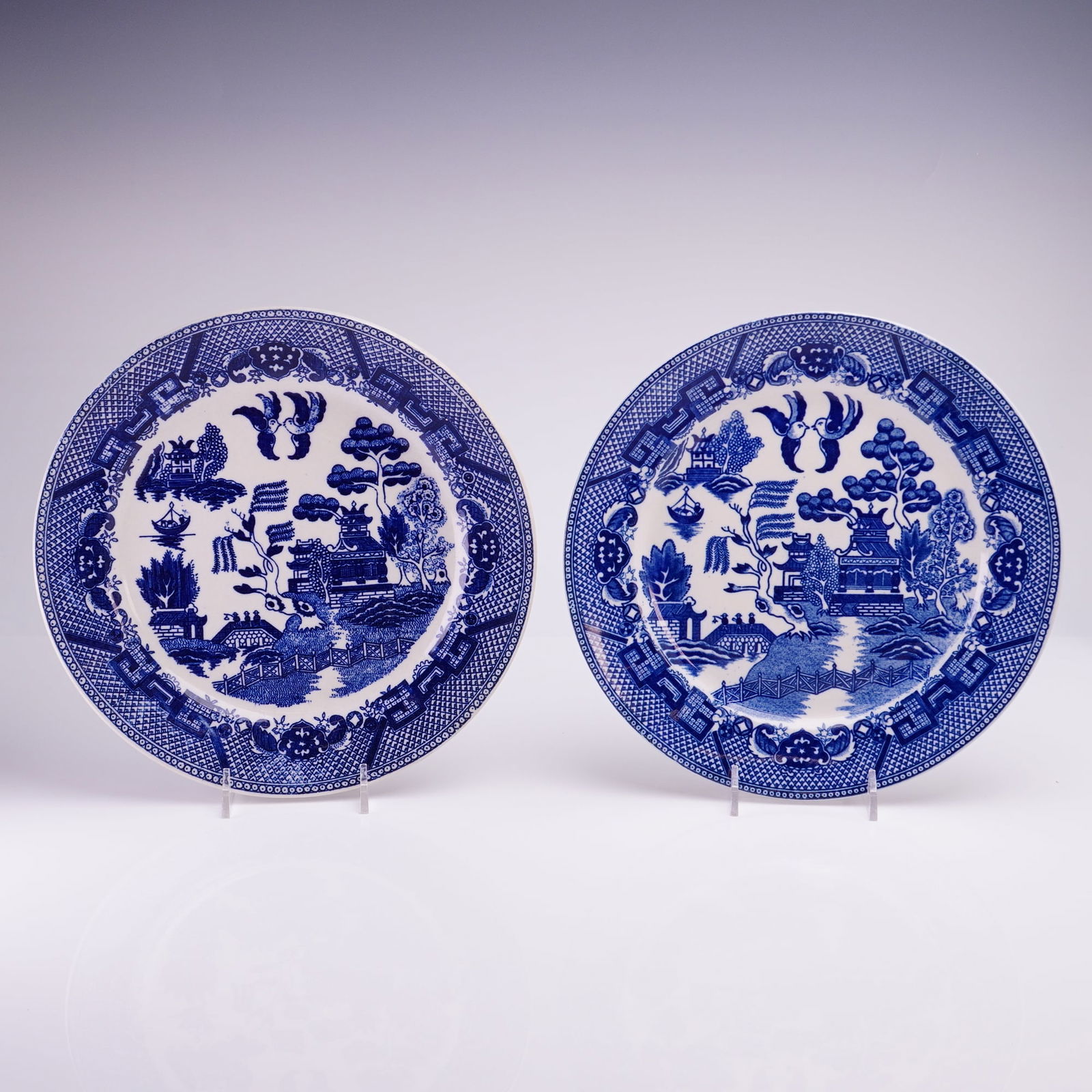 A Pair of Blue Willow Pattern Ceramic Plates Marked Japan (1 of 4)