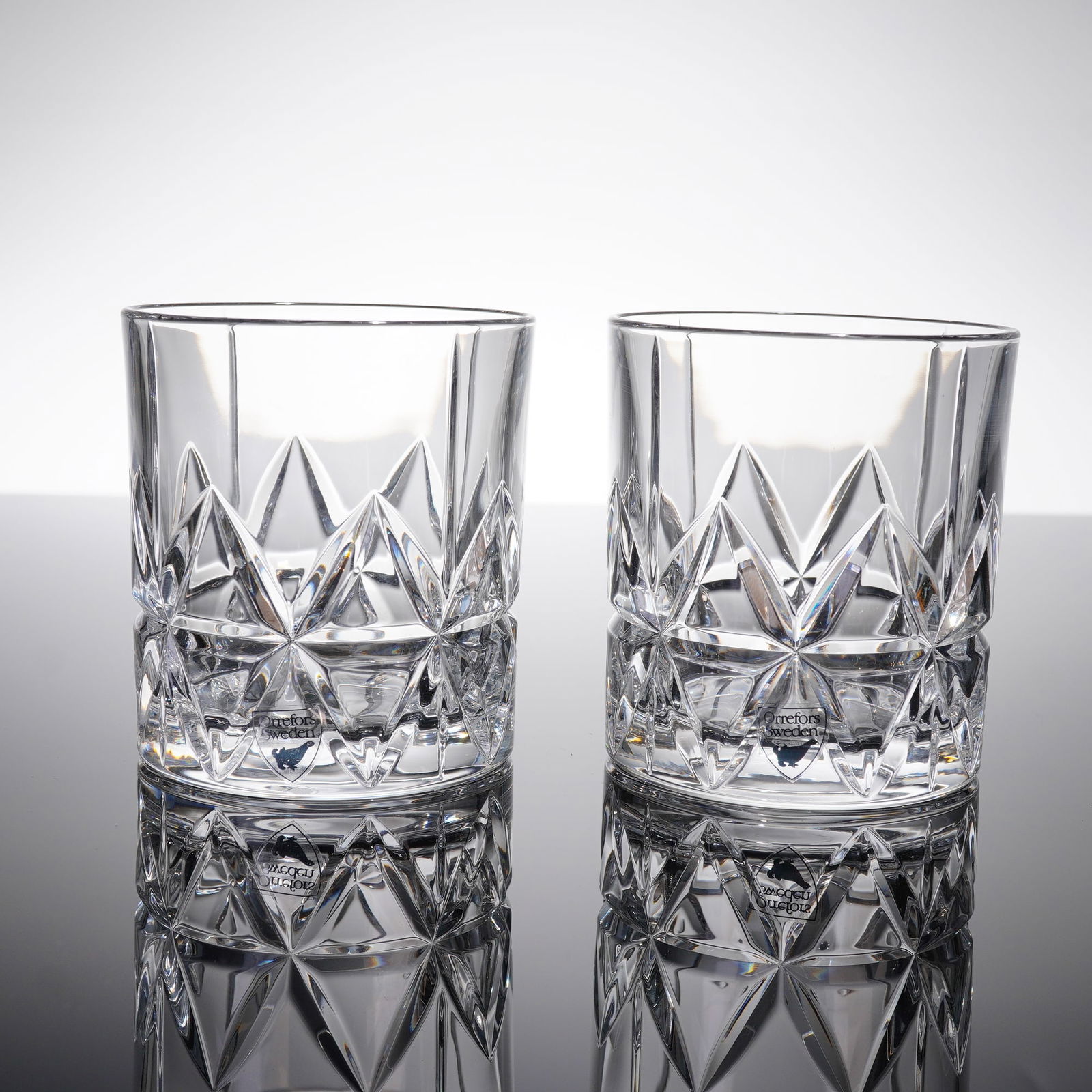 A Pair of Orrefors Peak Double Old Fashioned Crystal Glasses (1 of 3)