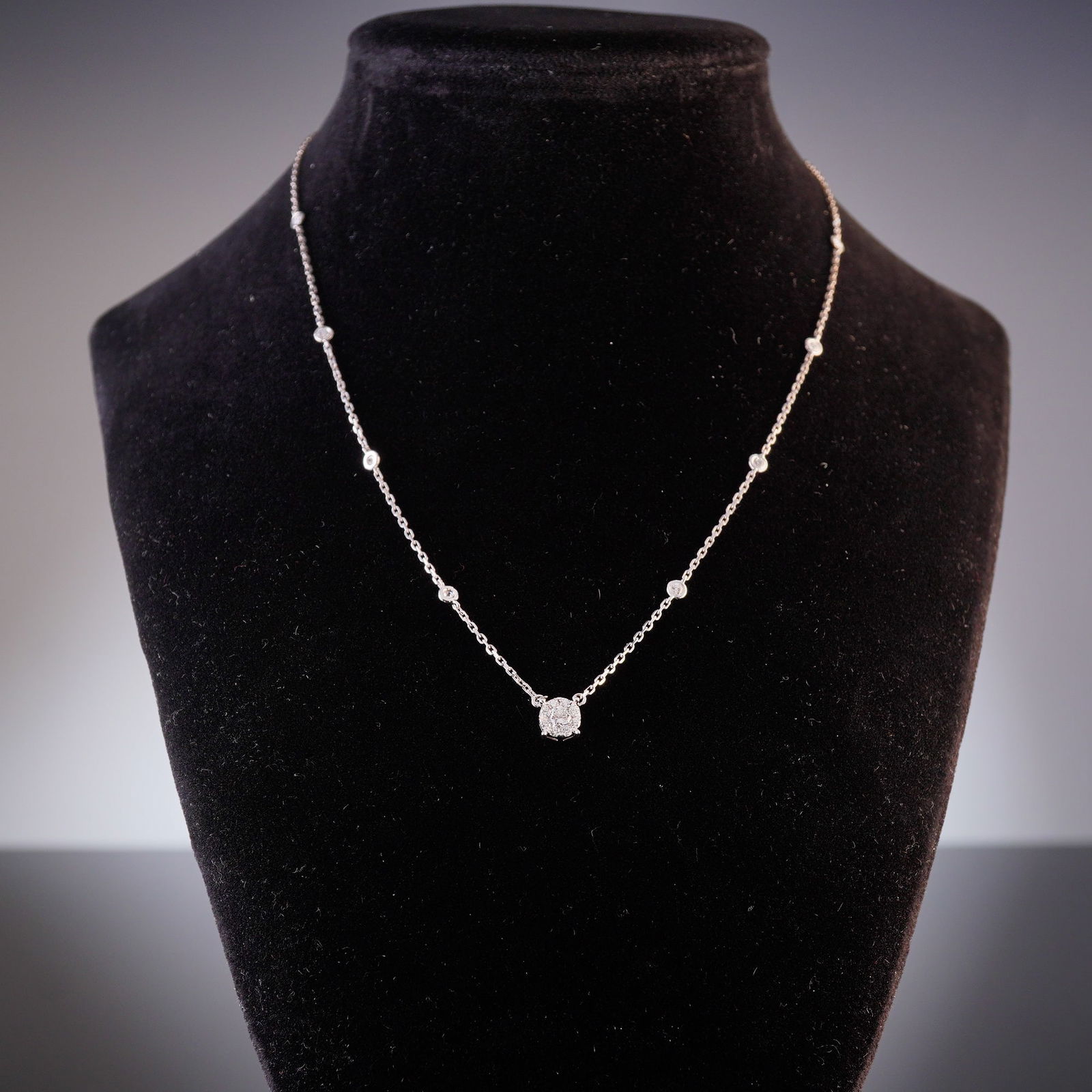 14K White Gold and 0.60ctw Round Diamond Station Necklace (1 of 5)