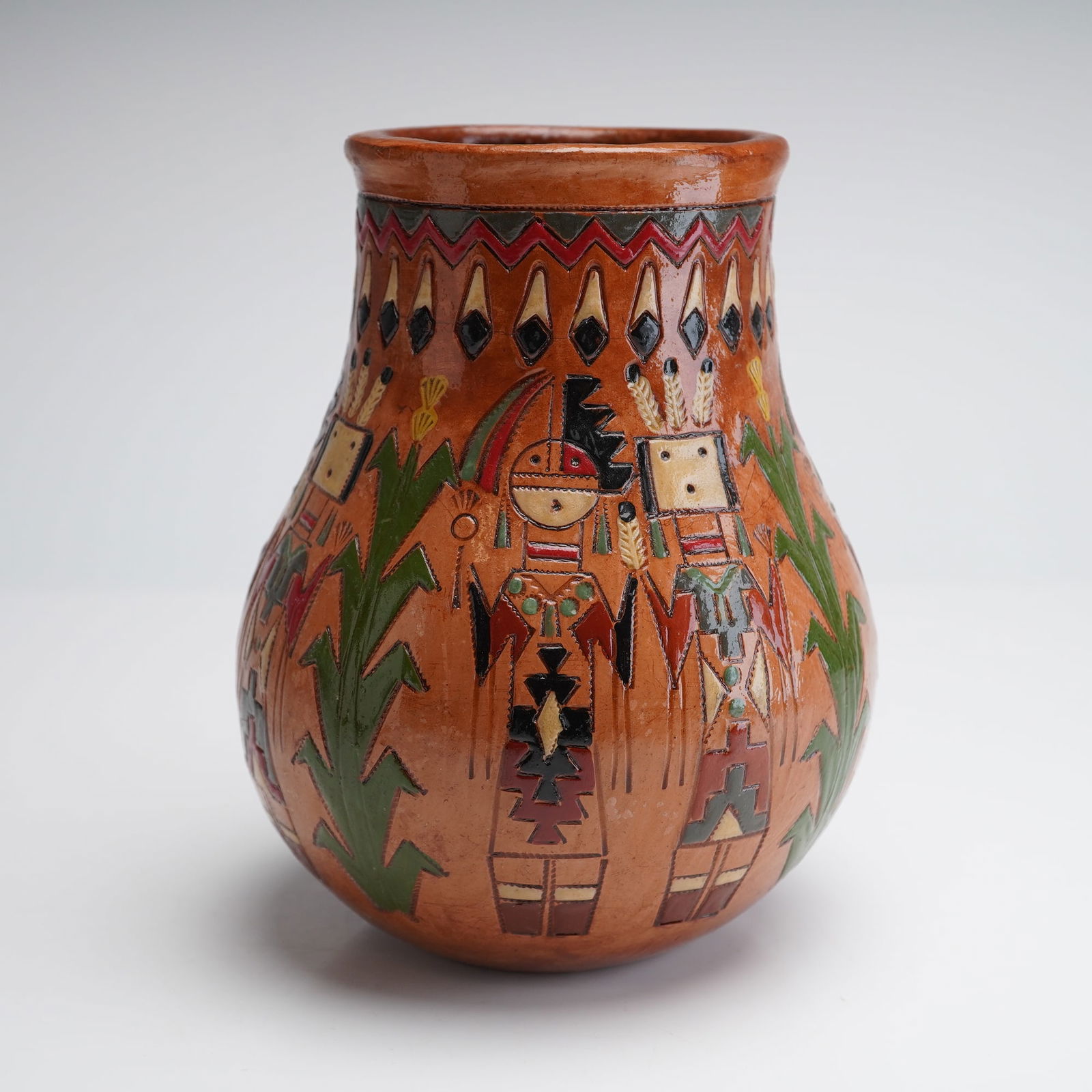 Navajo Carved and Polychrome Pottery Vase by Kenneth and Irene White (1 of 4)