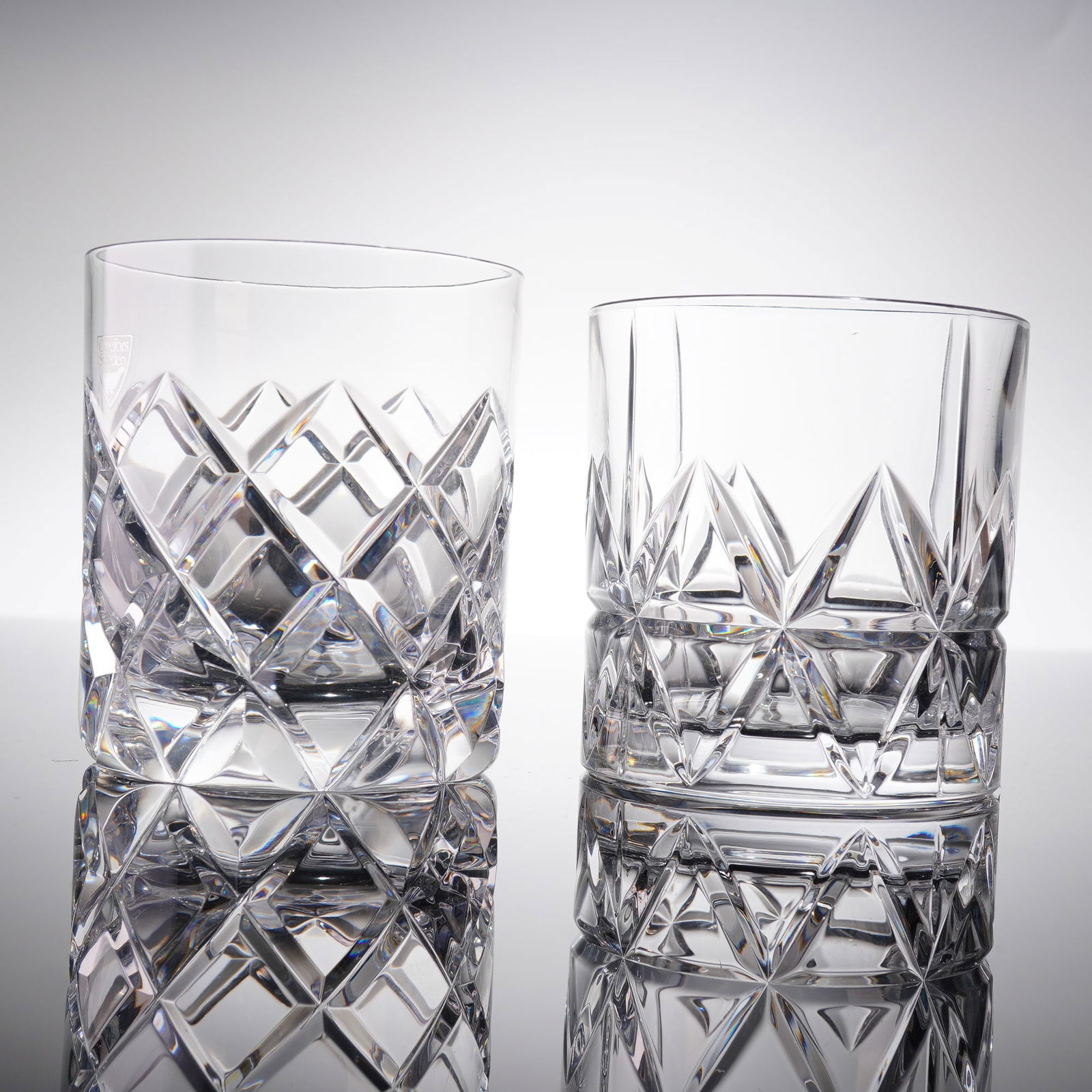 A Pair of Orrefors Cut Crystal Double Old Fashioned Glasses (1 of 5)