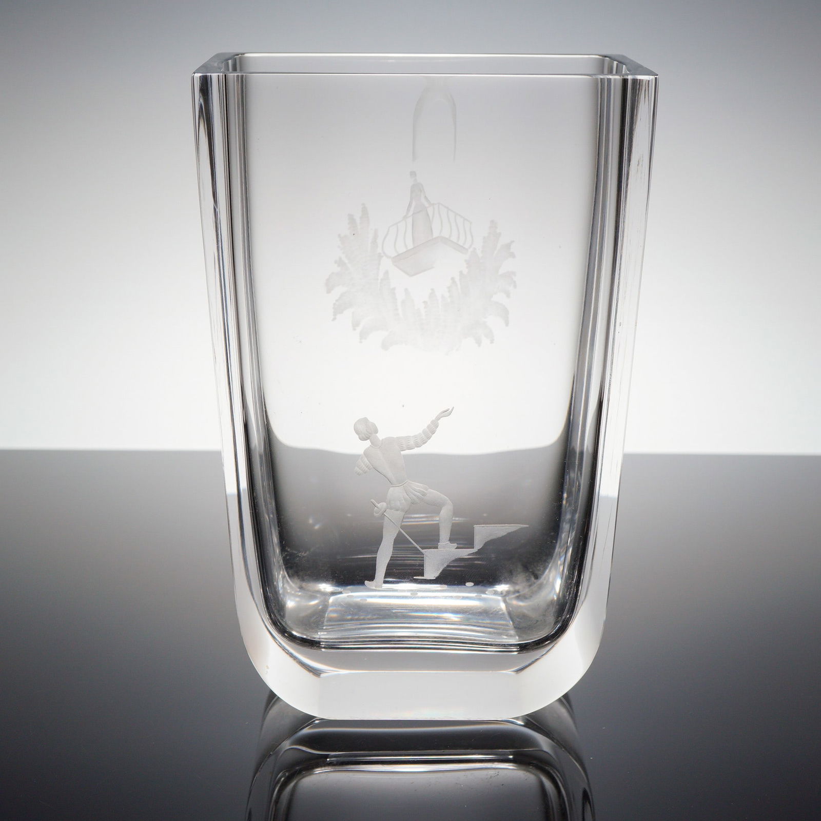 Orrefors Nils Landberg Engraved Crystal 'Romeo and Juliet' Vase (1 of 4)