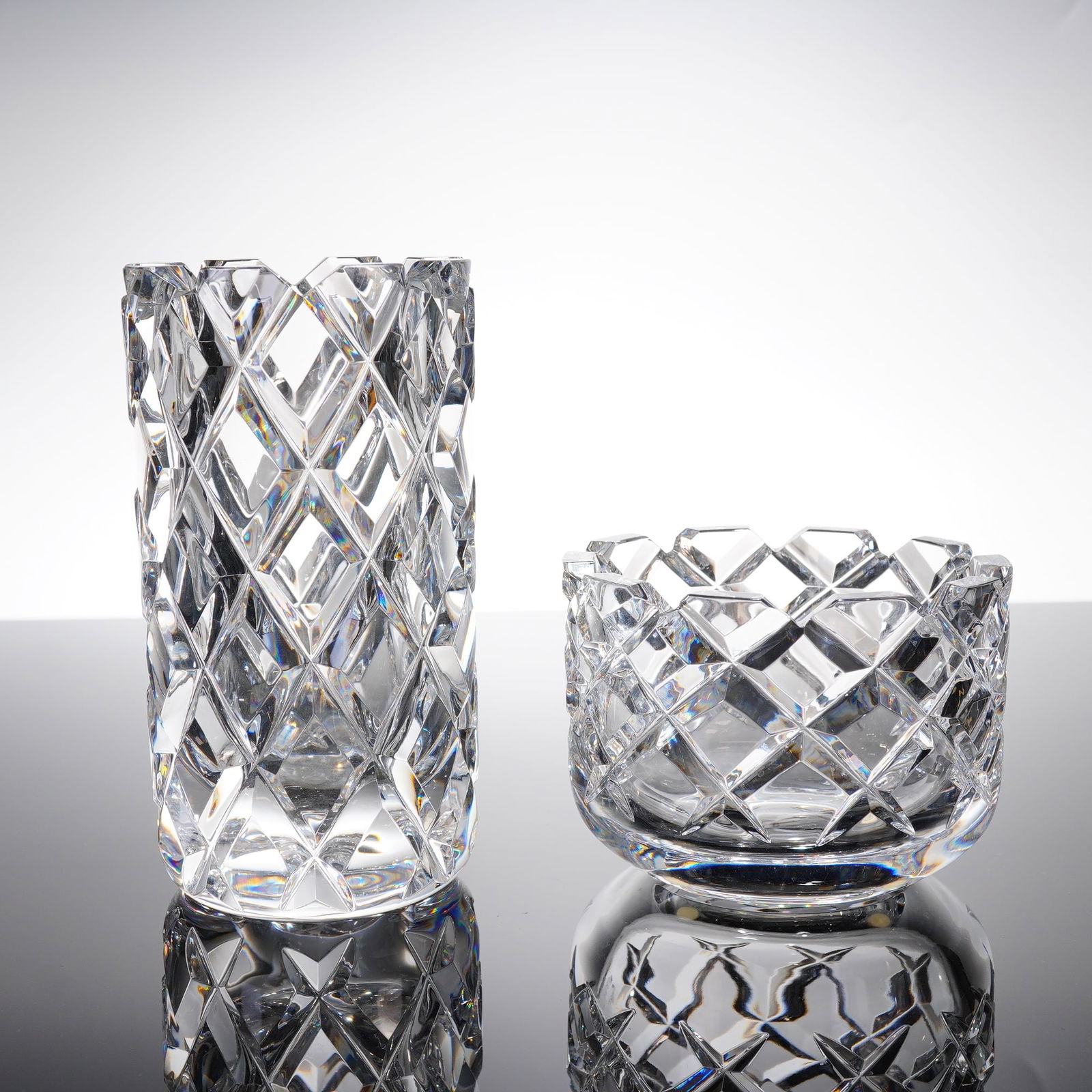 Pair of Orrefors So??ero Cut Crystal Vase and Bowl (1 of 3)