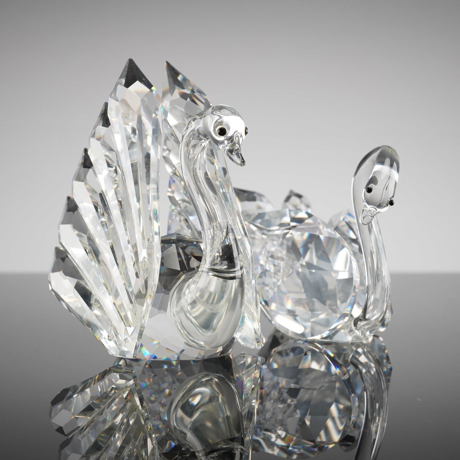 A Pair of Iris Arc Crystal Swan Figurines, Olga Plam Limited Edition (1 of 4)