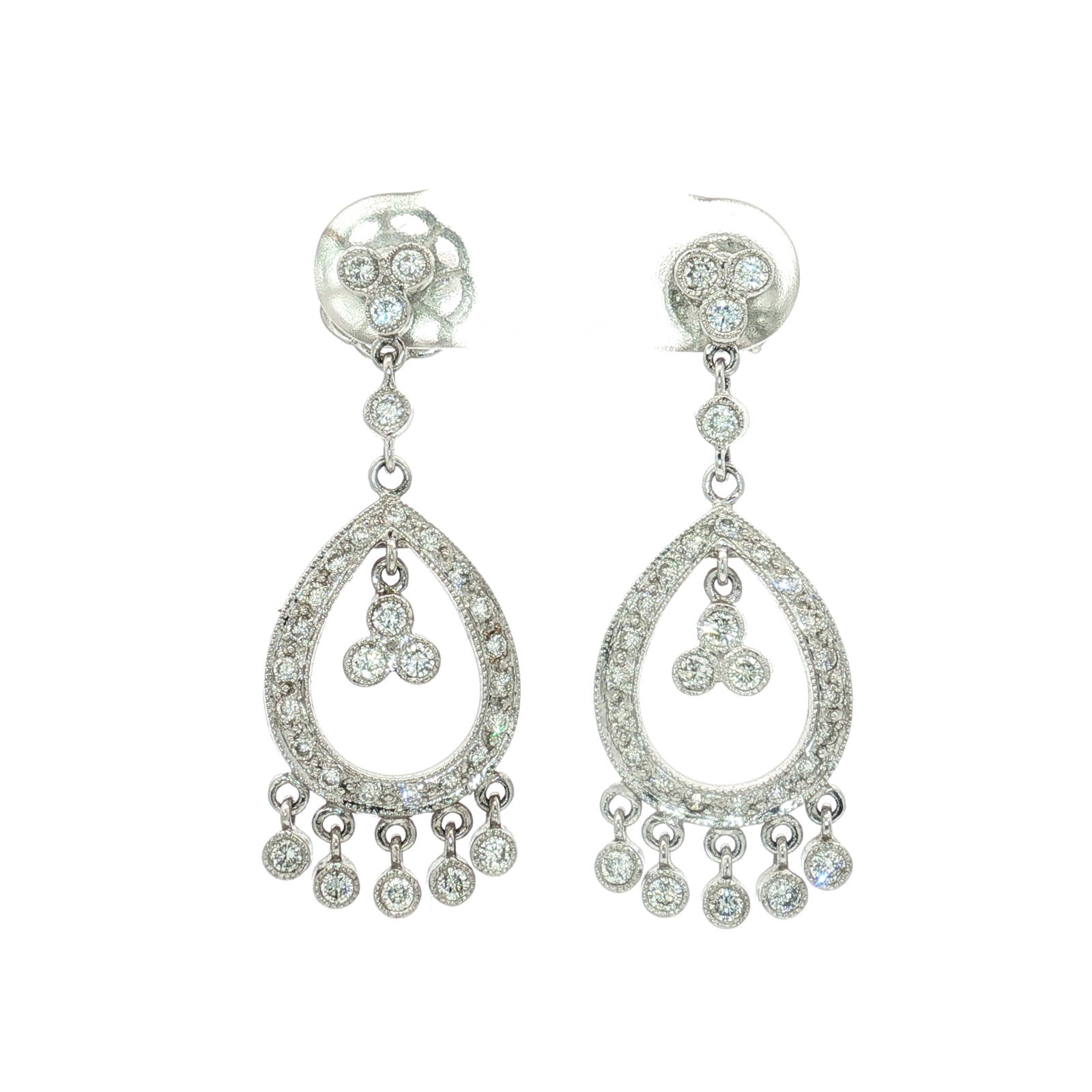 Pair of Estate 18K White Gold and 1.00ctw Diamond Dangle Earrings (1 of 9)