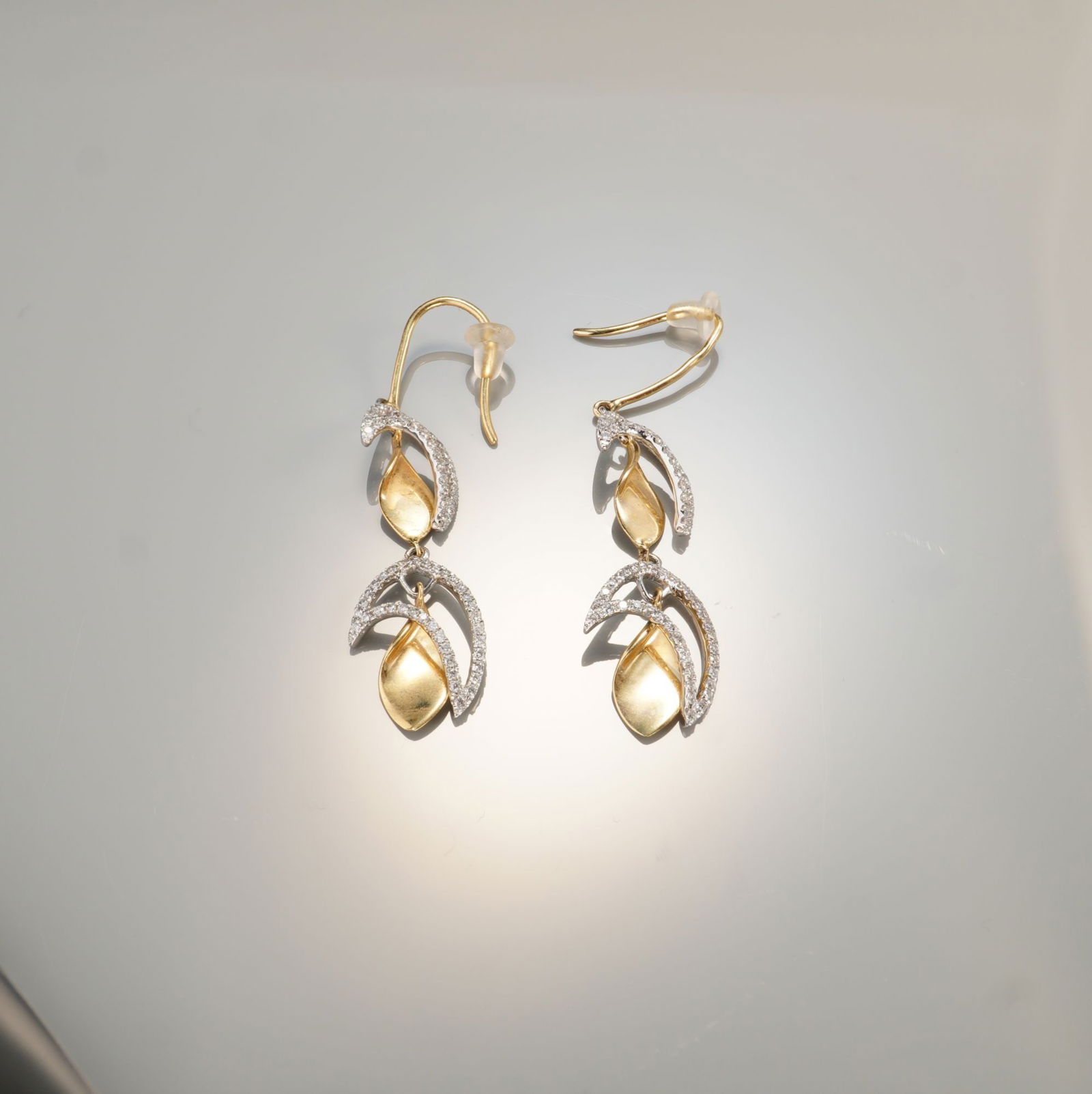 Pair of 14K Two-Tone Gold 0.70ctw Diamond Dangle Earrings (1 of 3)