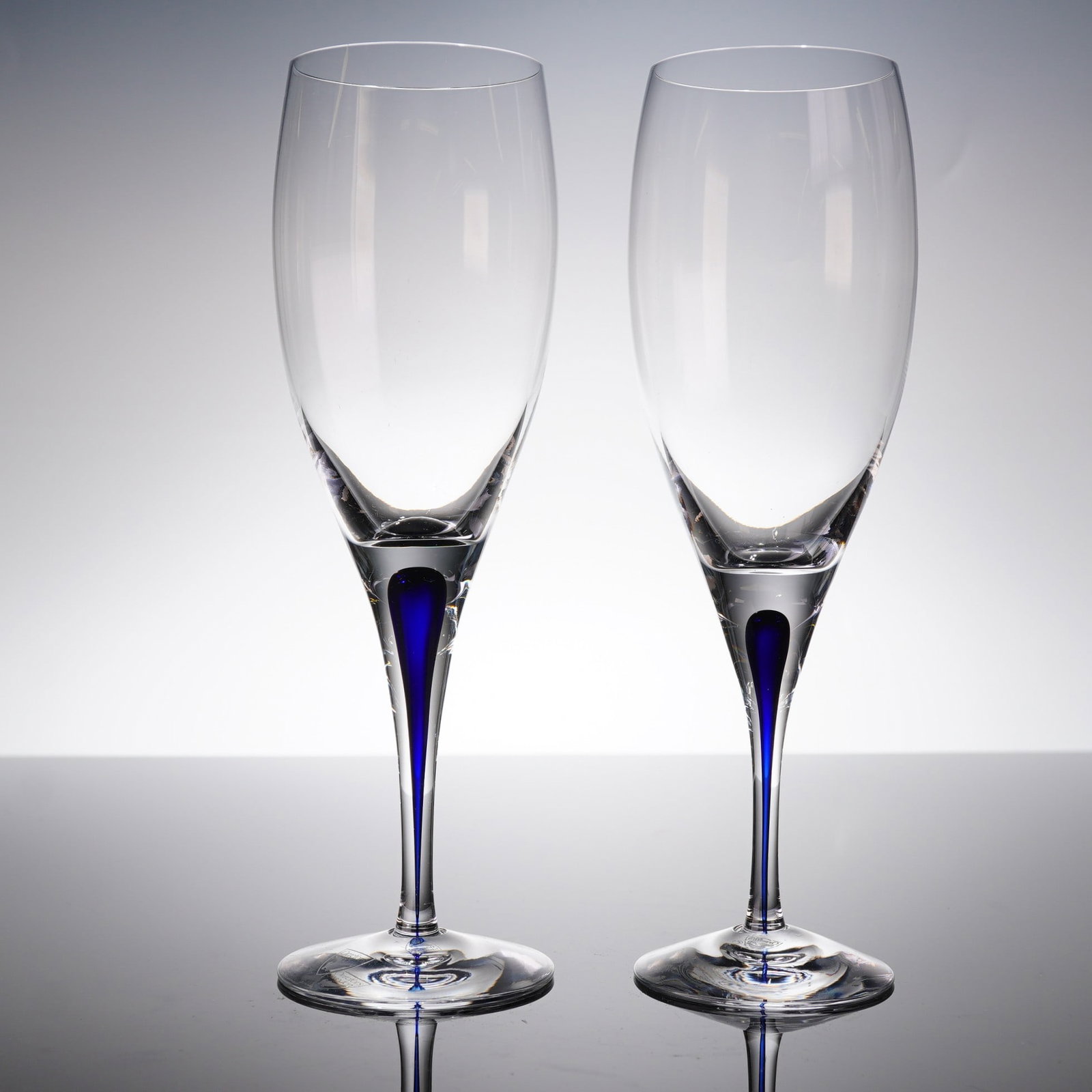 A Pair of Orrefors Intermezzo Blue Wine Glasses (1 of 4)