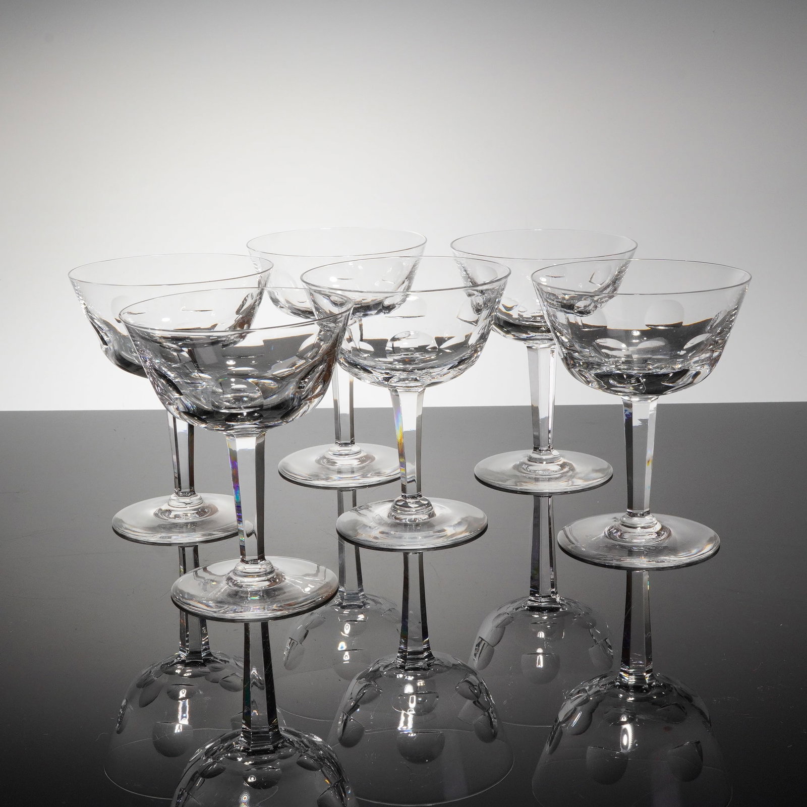 Collection of Six Orrefors Bernadote Cut Crystal Coupe Glasses (1 of 5)