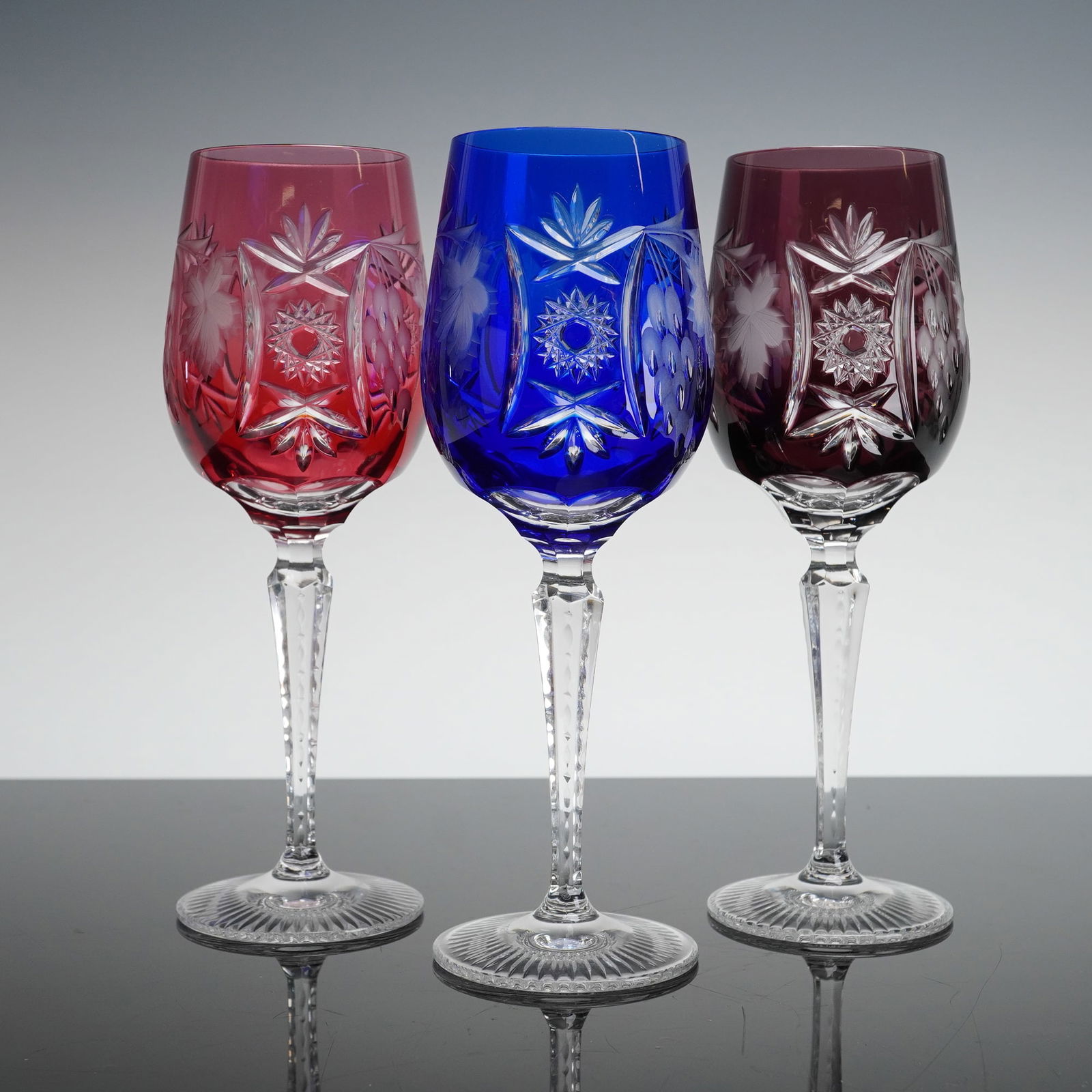 3pc Natchmann Fine Bavarian Colored Crystal Wine Glasses (1 of 5)