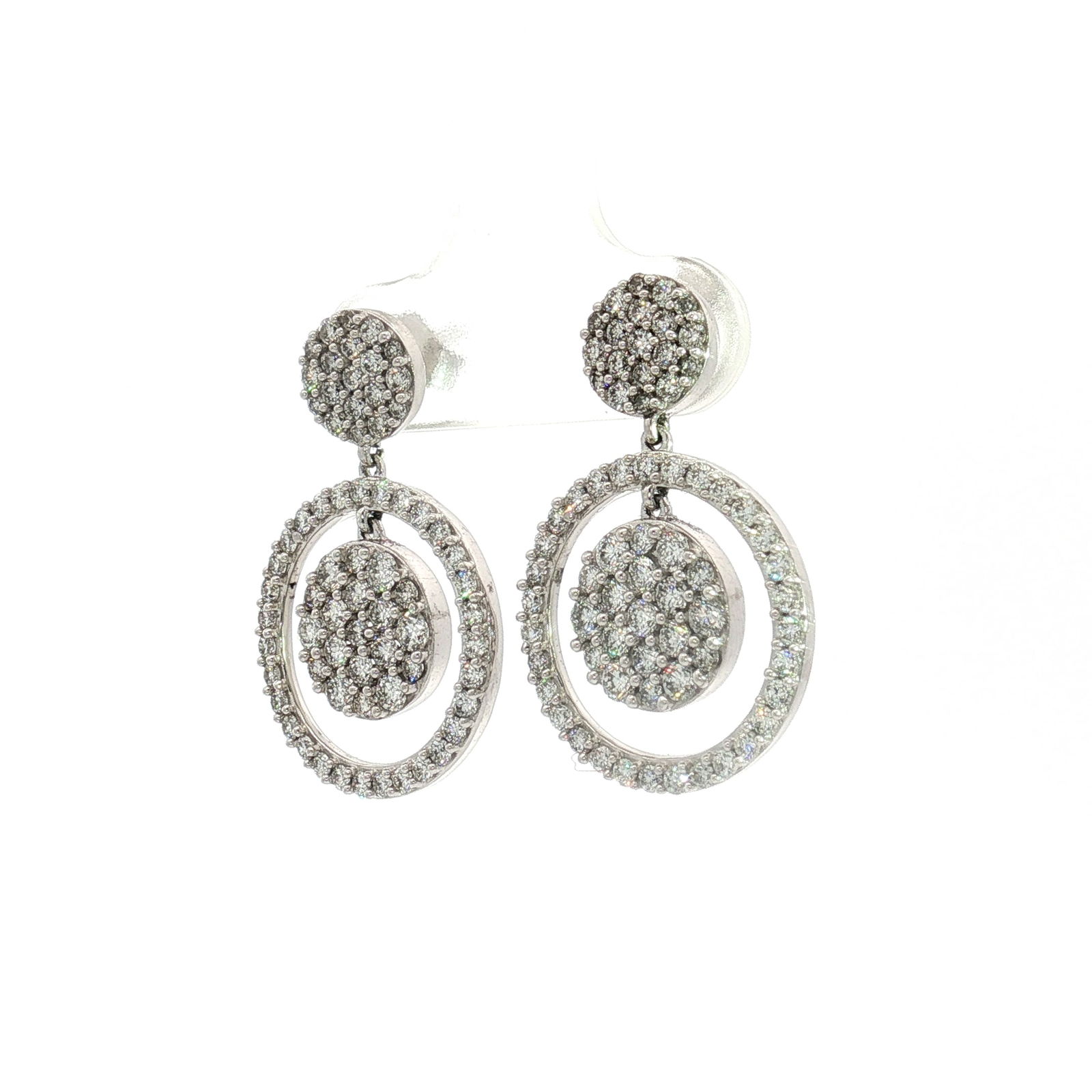 Pair of 14K White Gold and 2.00ctw Diamond Cluster Dangle Earrings (1 of 8)