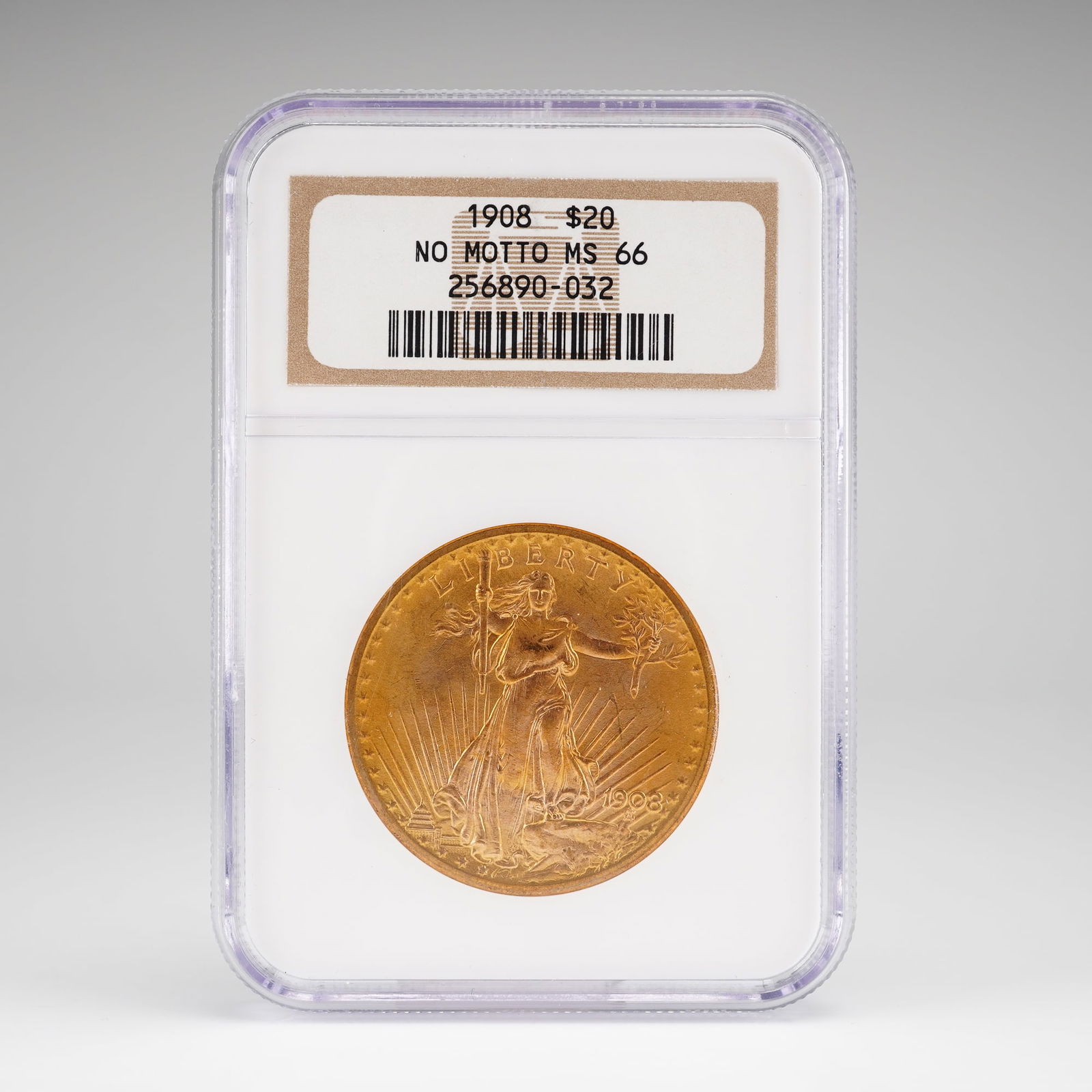 1908 $20 American Saint-Gaudens Gold No Motto Coin, NGC Graded MS66 (1 of 4)