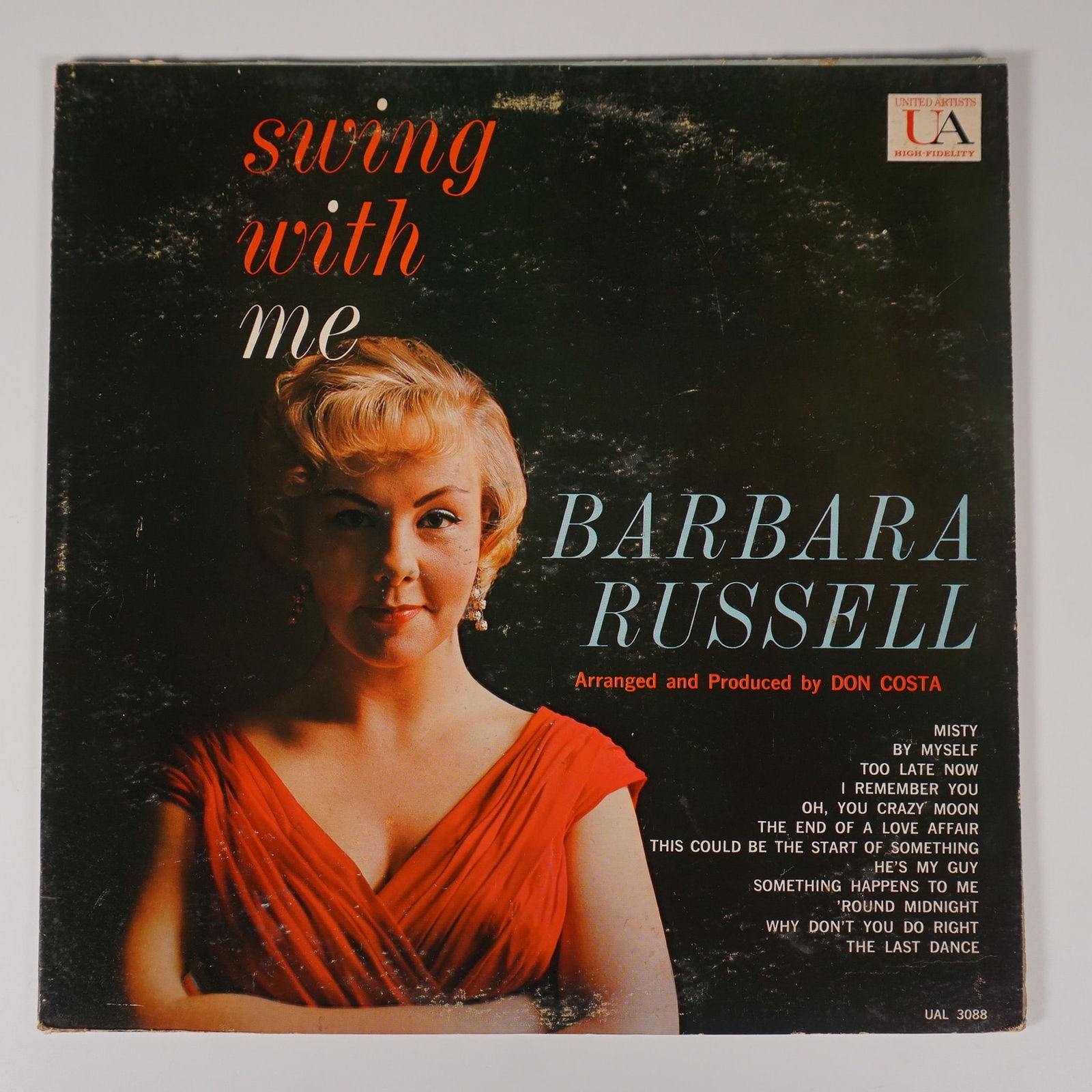 Barbara Russell Vinyl Record, Swing With Me: This is a vintage vinyl record titled Swing With Me by Barbara Russell, released under United Artists Records (UAL 3088). The album, produced and arranged by Don Costa, features a collection of jazz a