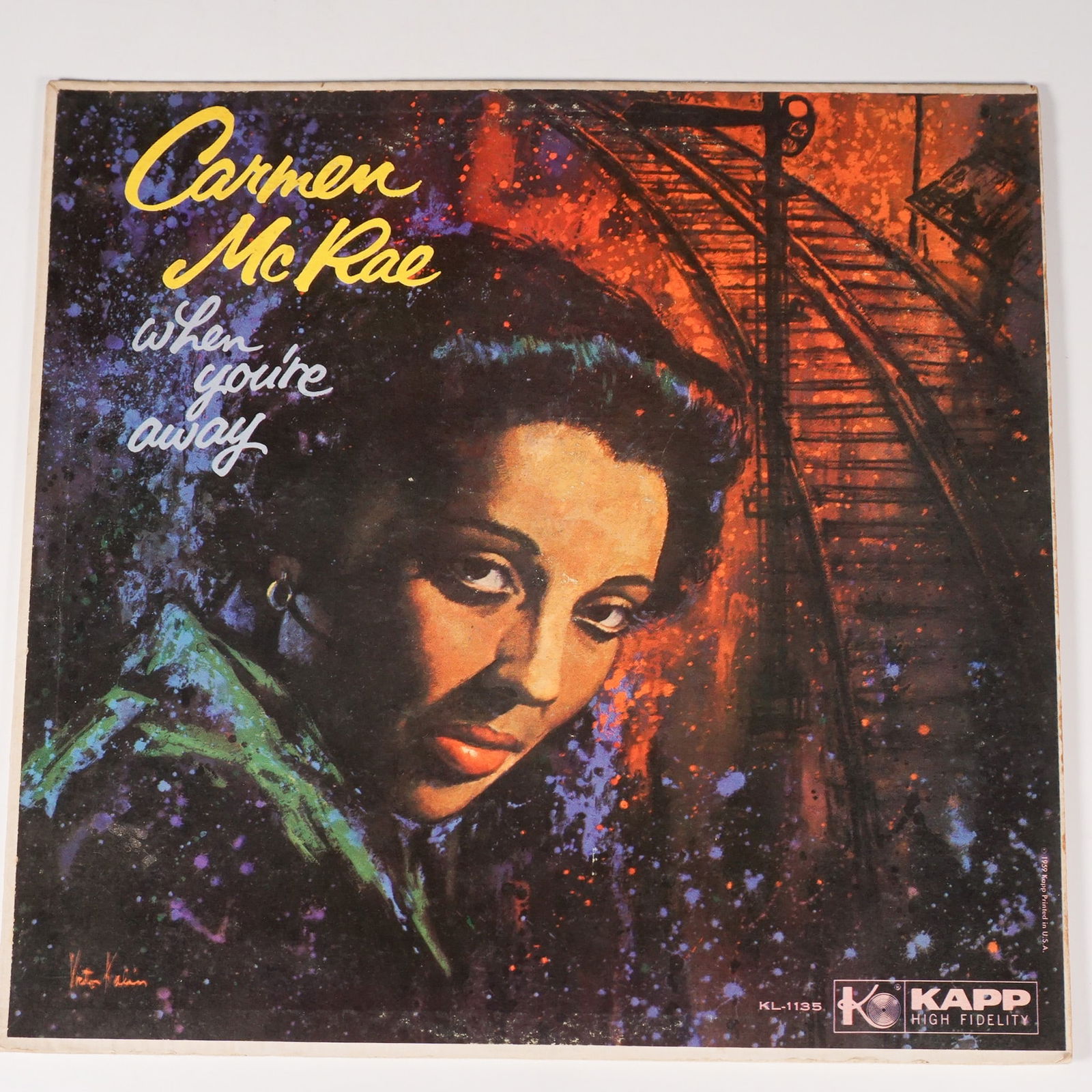 Carmen McRae, When You're Away Vinyl Record: This vintage vinyl record features When You're Away by Carmen McRae, released under the Kapp Records label. The album showcases McRae's signature jazz vocal style, with orchestration directed by Luthe