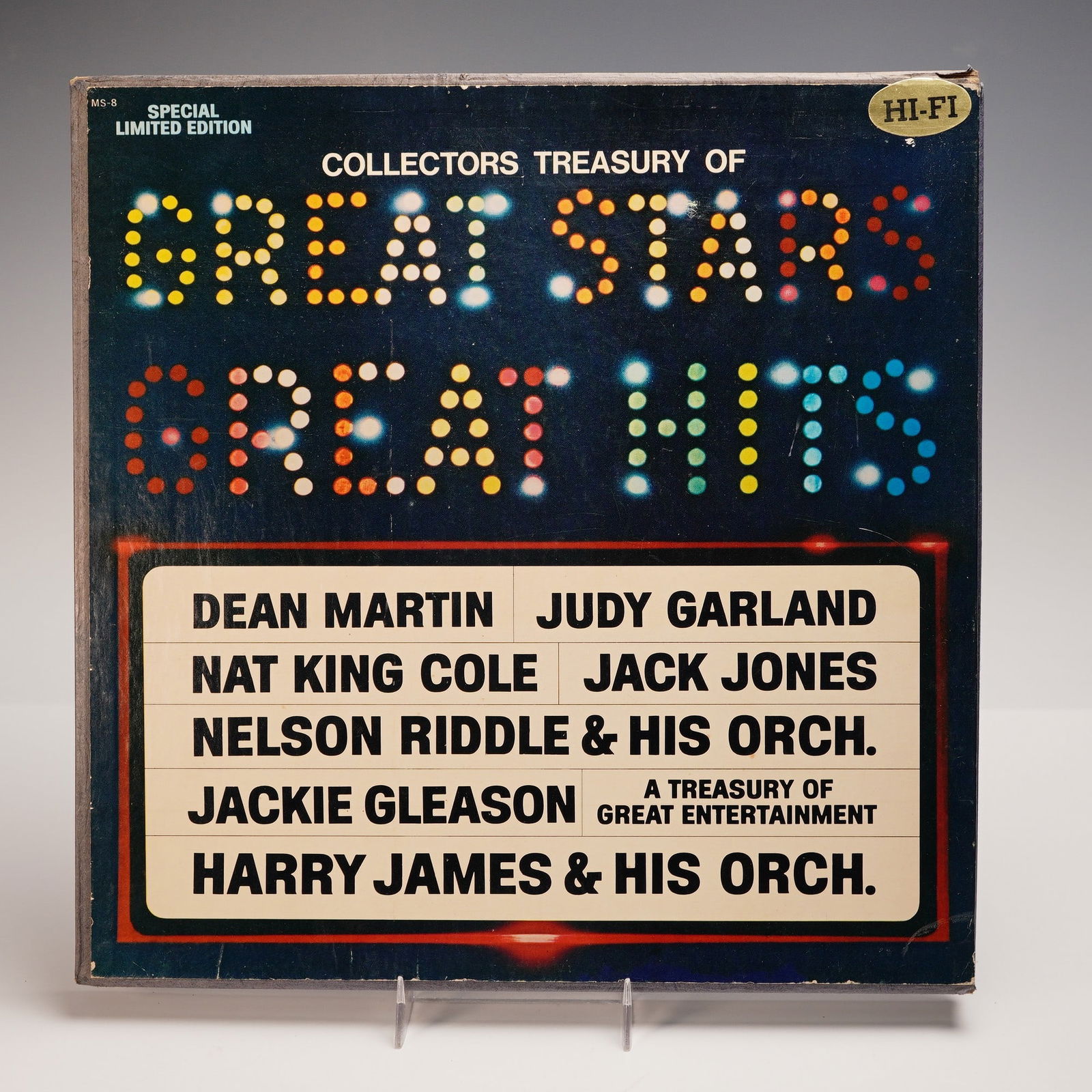 Pickwick International Collectors Treasury of Great Stars Vinyl Record Set: A special limited edition vinyl compilation titled Collector's Treasury of Great Stars Great Hits. This anthology showcases an illustrious roster of mid century entertainers including Dean Martin, Jud