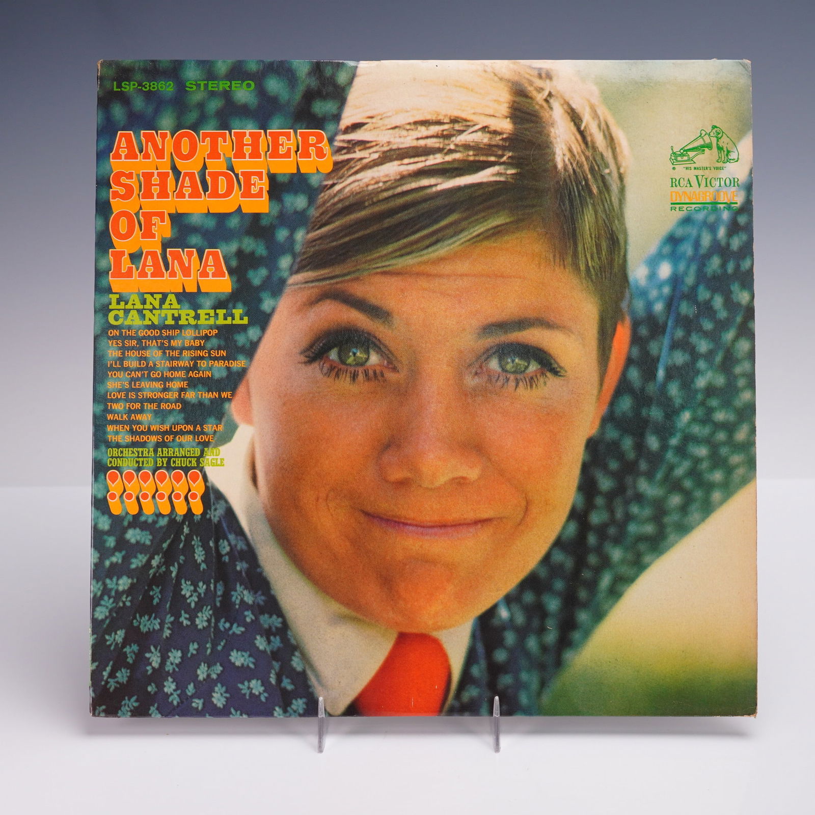 RCA Victor Records Lana Cantrell Vinyl Record, Another Shade of Lana: A 1967 U.S. stereo pressing of Lana Cantrell's "Another Shade of Lana" LP vinyl album, issued by RCA Victor Records. The front cover is a vivid, close up portrait of Cantrell against a patterned backg