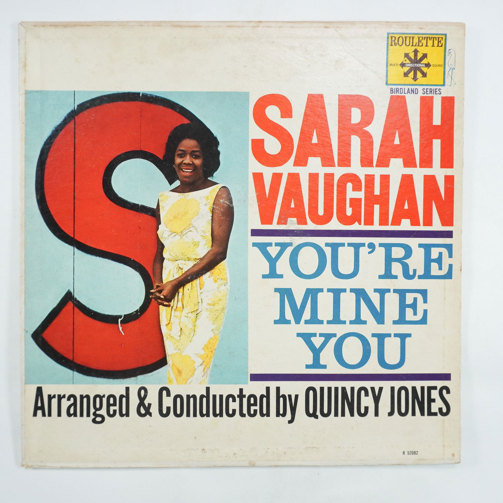 Sarah Vaughan You're Mine You Vinyl LP, Roulette Records: A vintage vinyl LP of You're Mine You by legendary jazz vocalist Sarah Vaughan, arranged and conducted by Quincy Jones. Released by Roulette Records, this album features Vaughan's signature smooth voc