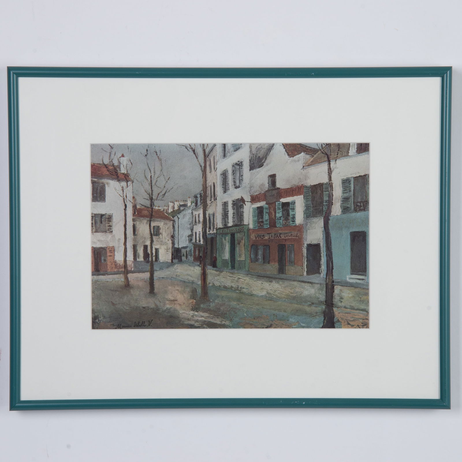 After Maurice Utrillo, Color Offset Lithograph on Paper: Full-color offset lithograph on paper depicting Montmartre's Place du Tertre after School de Paris artist Maurice Utrillo's original oil painting. Signature in plate on lower left: Maurice Utrillo, V.