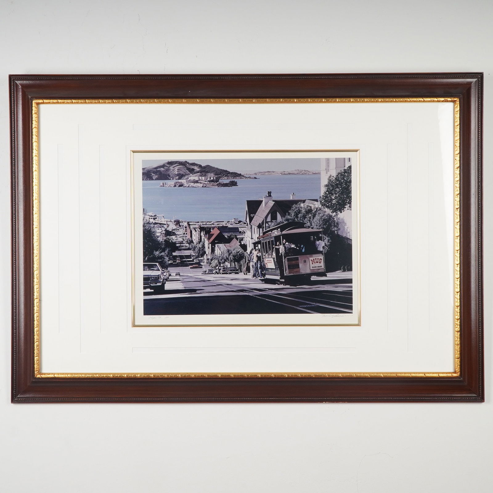Framed Limited Edition Color Print on Paper, Hyde Street, Signed: Limited edition color print on paper titled Hyde Street, San Francisco numbered 1/50 and hand signed in the lower right. The image captures a stunning panoramic view down San Francisco's iconic Lombar