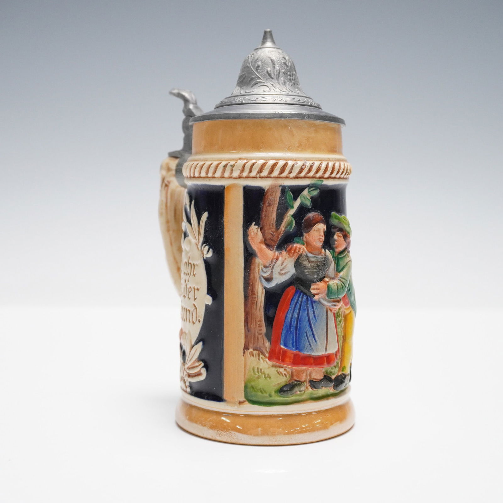 West German Beer Stein, Hand-Painted with Pewter Lid (1 of 5)