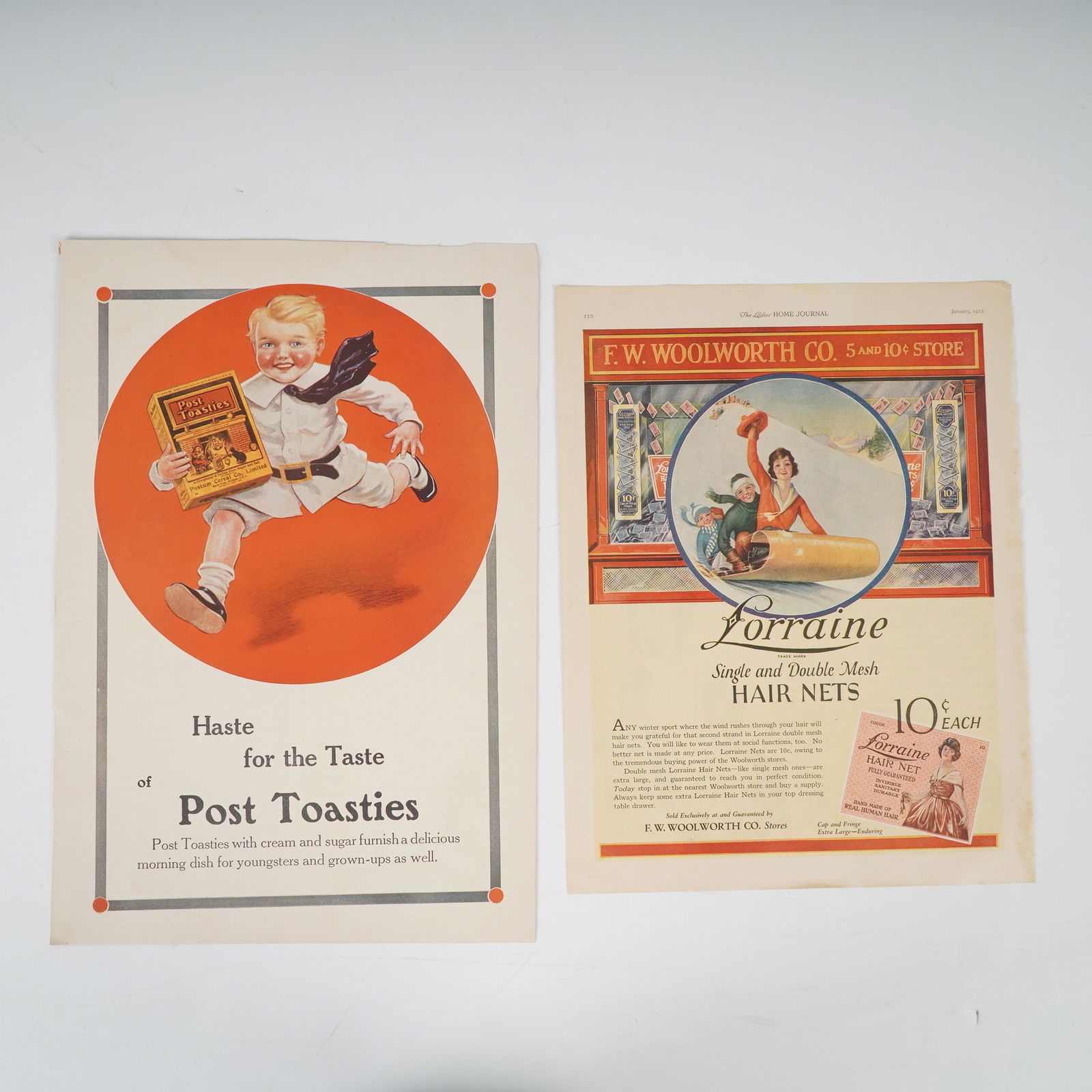 2pc Vintage Magazine Ads, Lorraine Hair Net 1922 & Post Toasties 1913 (1 of 7)