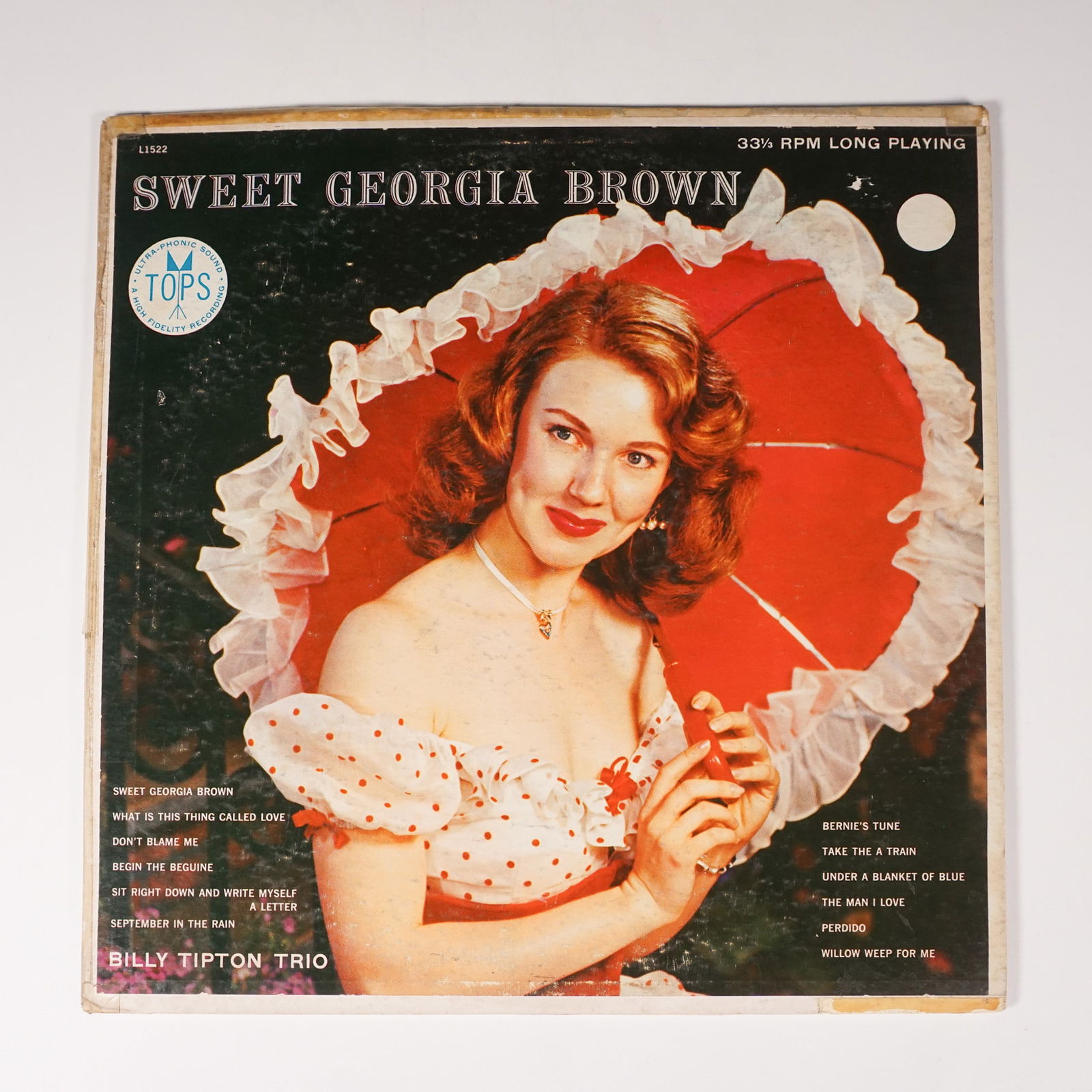 Billy Tipton Trio, Sweet Georgia Brown, Tops Records Vinyl LP: Vintage Tops Records 33 1/3 RPM vinyl LP featuring Sweet Georgia Brown by the Billy Tipton Trio. This album showcases a collection of jazz and swing standards, including Bernies Tune, Take the A Train
