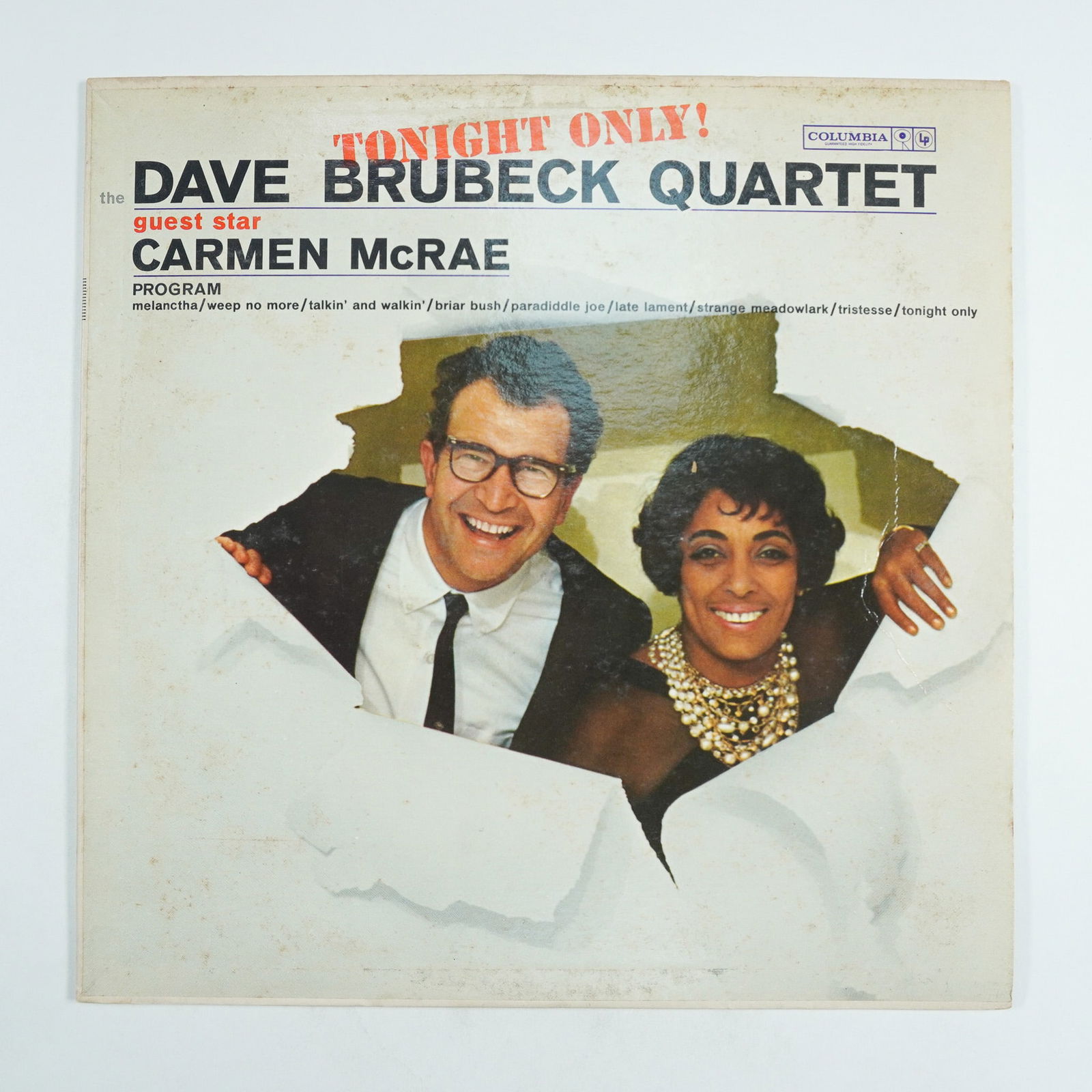The Dave Brubeck Quartet, Tonight Only! Vinyl Record LP: This classic jazz album, Tonight Only!, features The Dave Brubeck Quartet with guest star Carmen McRae. The LP, released by Columbia on catalog number CS 8409, includes a set of iconic jazz pieces lik