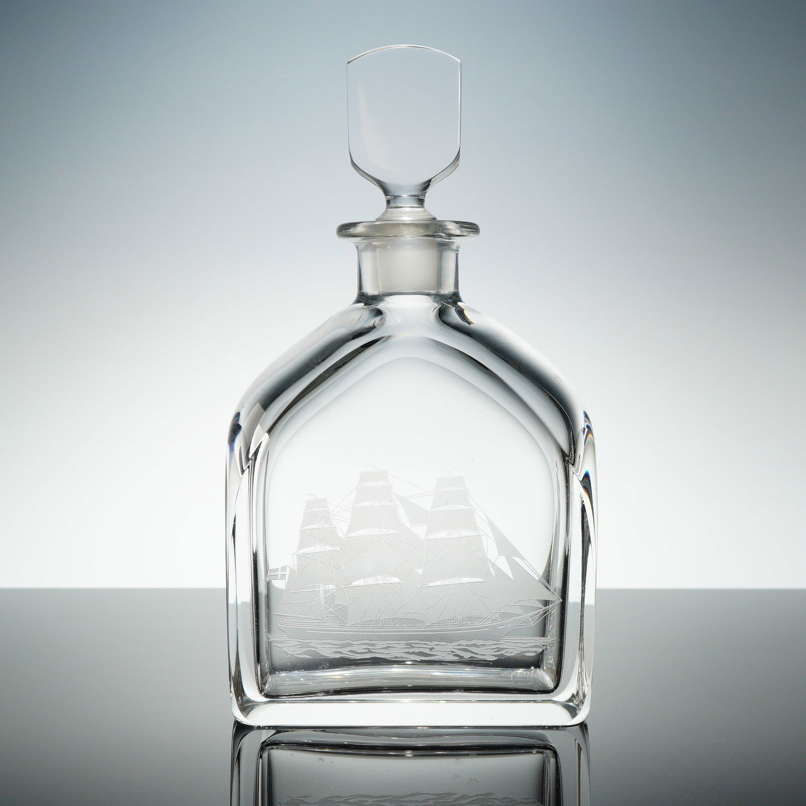 Orrefors Engraved Ship Motif Crystal Decanter with Stopper (1 of 5)