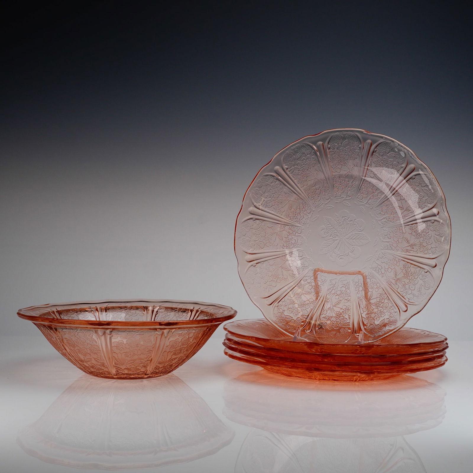 6pc Jeannette Depression Glass Tableware, Pink Cherry Blossom (1 of 4)
