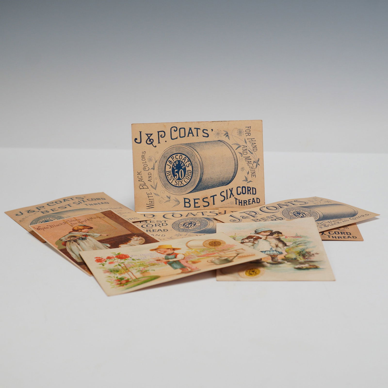 8pc Antique J&P Coats Advertising Cards, Best Six Cord Thread (1 of 7)