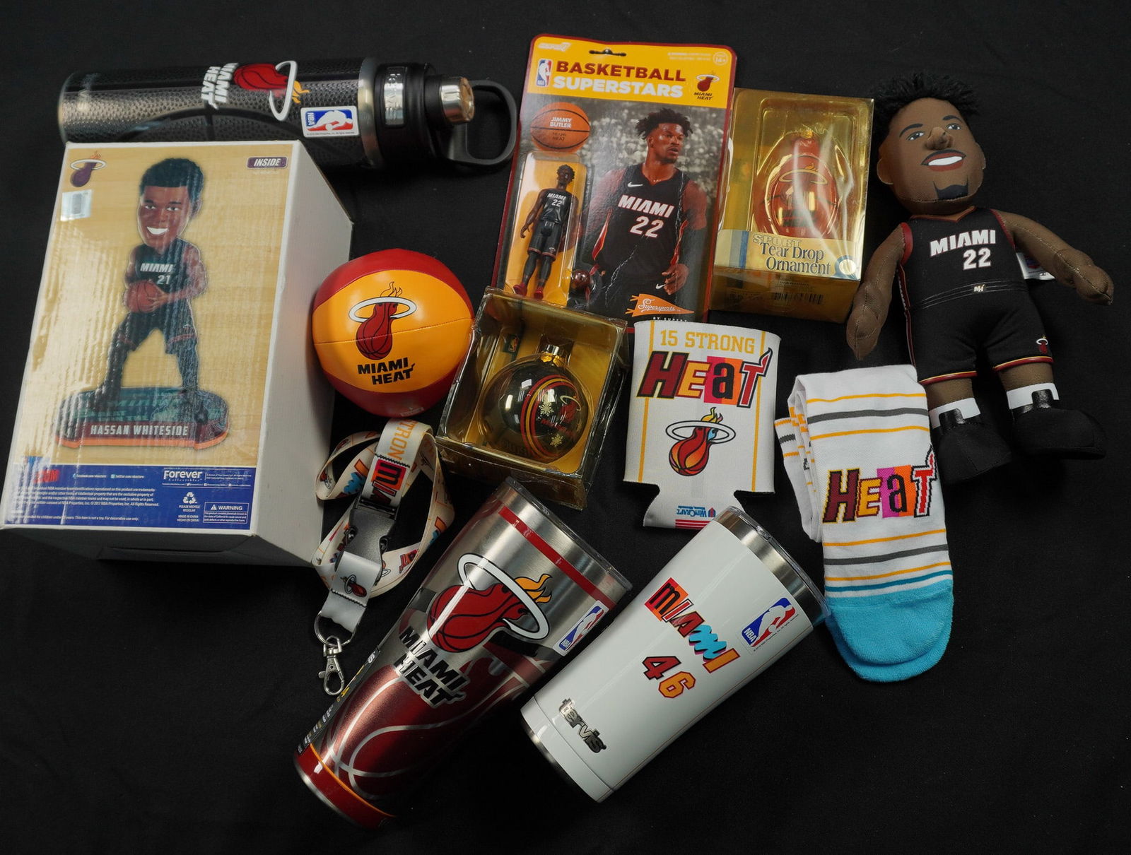 12pc Miami Heat Fan Merchandise Collection, Basketball: An exciting 12-piece Miami Heat memorabilia bundle perfect for passionate basketball fans. This set includes a pair of collectible ornaments featuring the Heat logo, a plush Jimmy Butler figure in ful