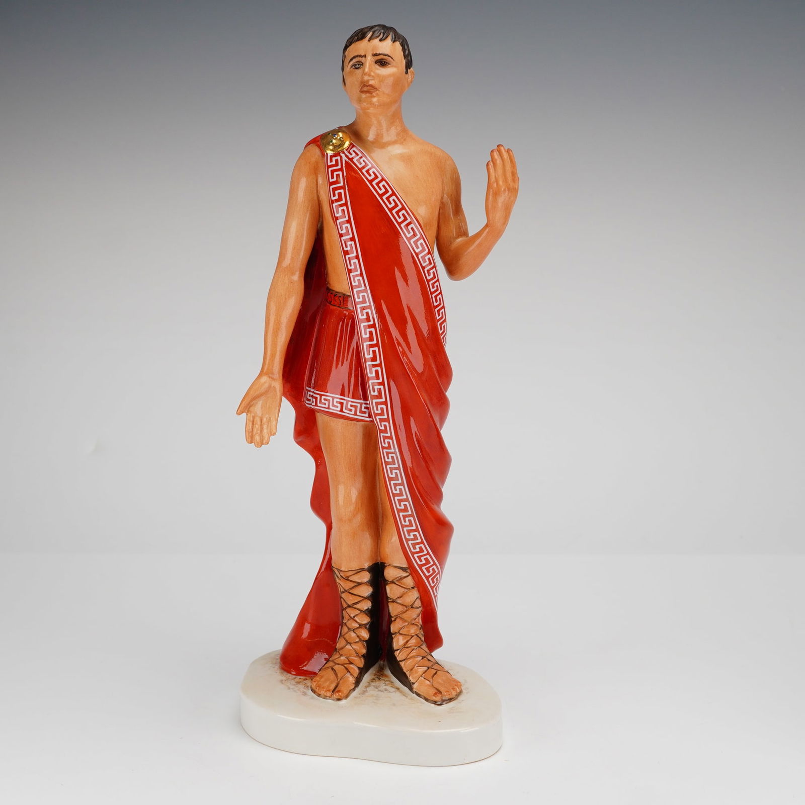 Coalport Porcelain Figurine, Marc Antony: A Coalport limited edition porcelain figurine of Marc Antony from the Characters from Shakespeare series. This polychrome glazed ceramic figure depicts the subject in classical Roman attire, wearing a