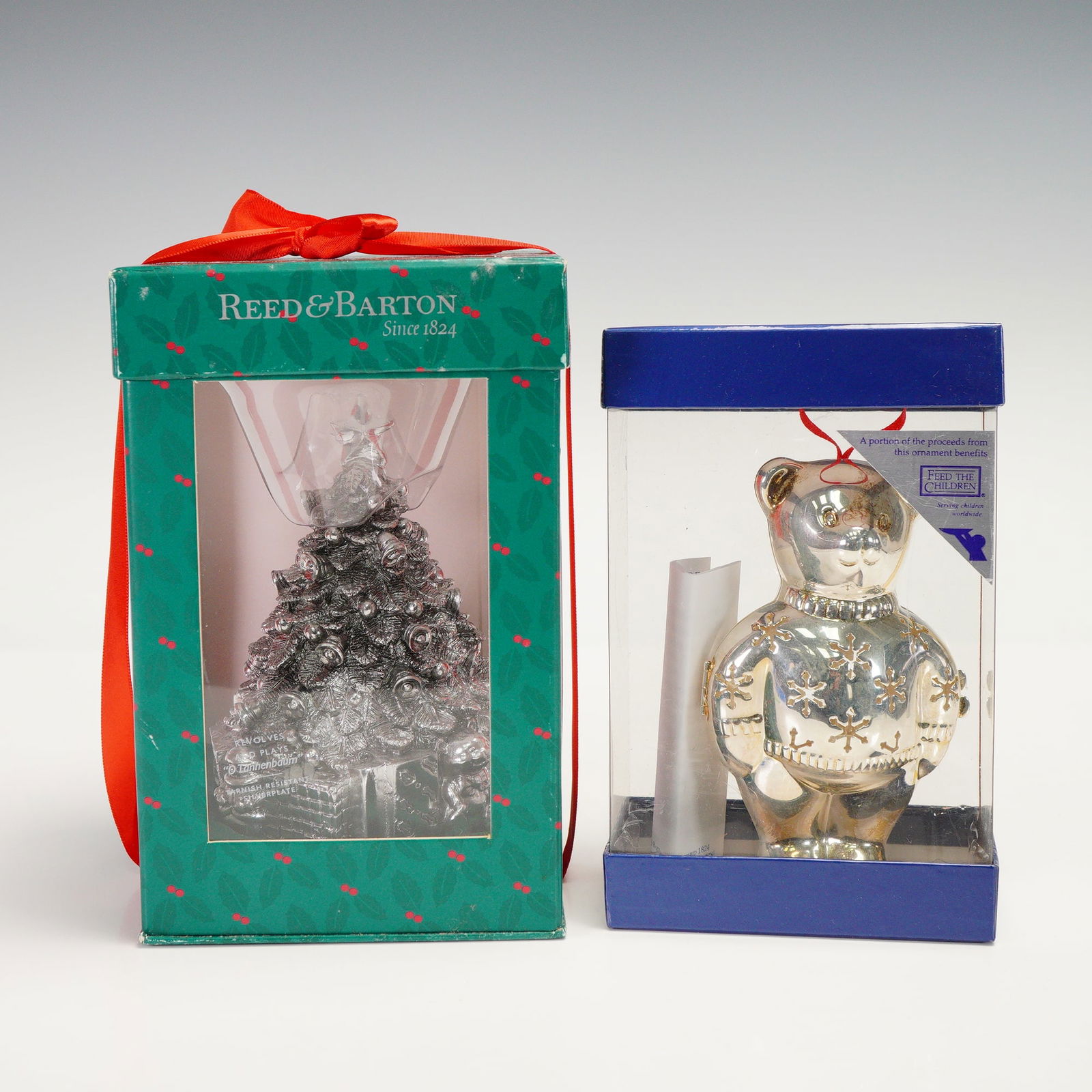2pc Reed & Barton Silverplated Bear Ornament and Musical Christmas Tree (1 of 4)