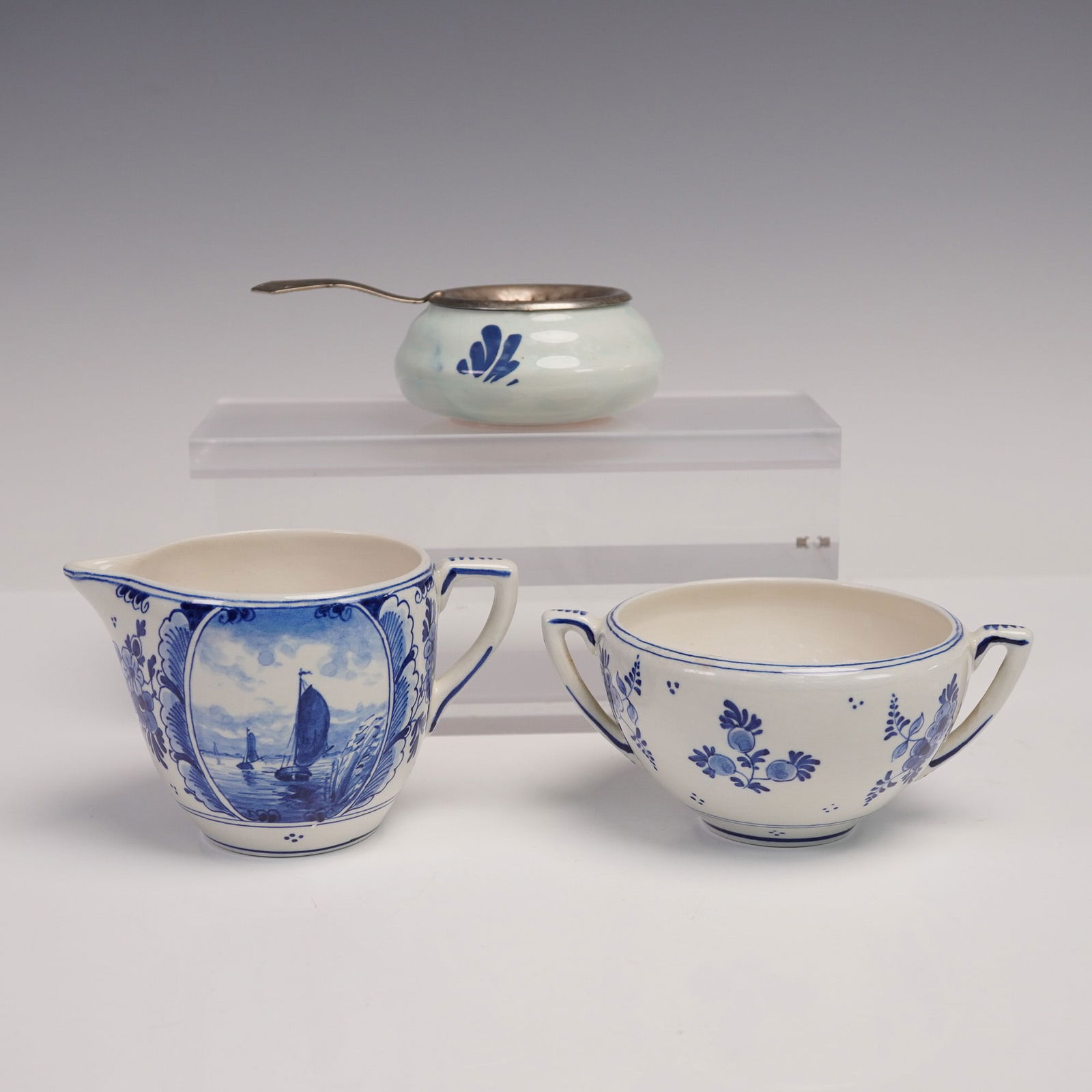 4pc Delft Antique Blue Ceramic Teaware, Sugar Bowl (1 of 9)