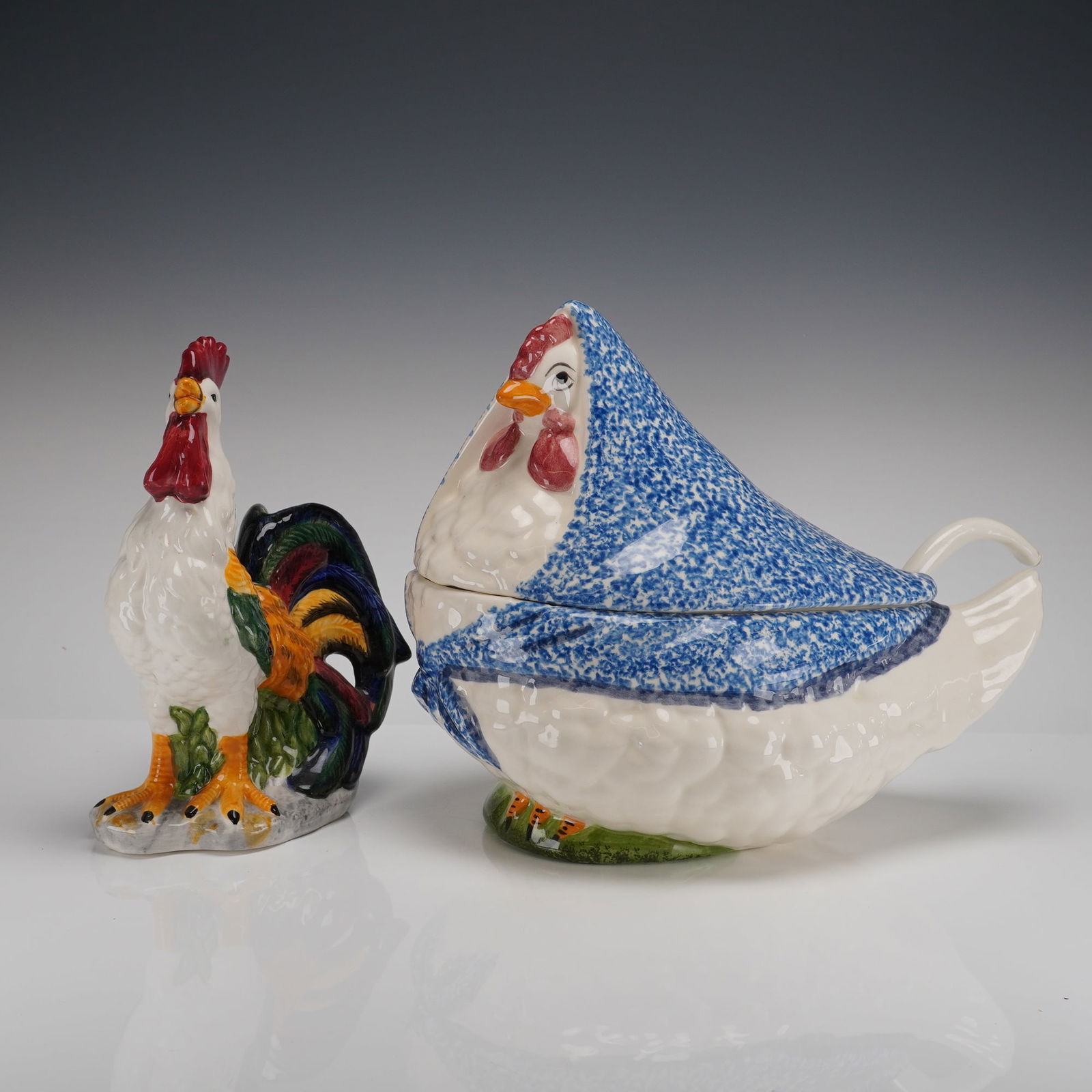 Two N.S. Gustin California Pottery Soup Tureen Set & Rooster Figurine (1 of 4)