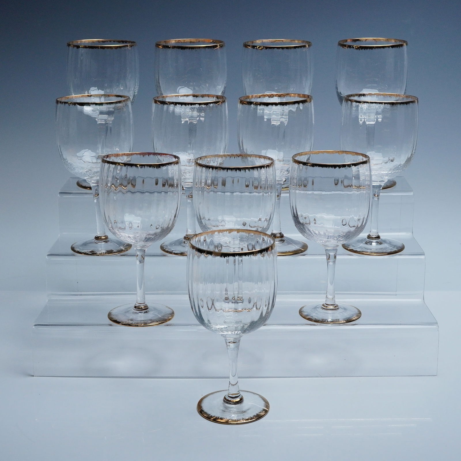12pc Ribbed Glass Goblets with Gold Trim (1 of 4)