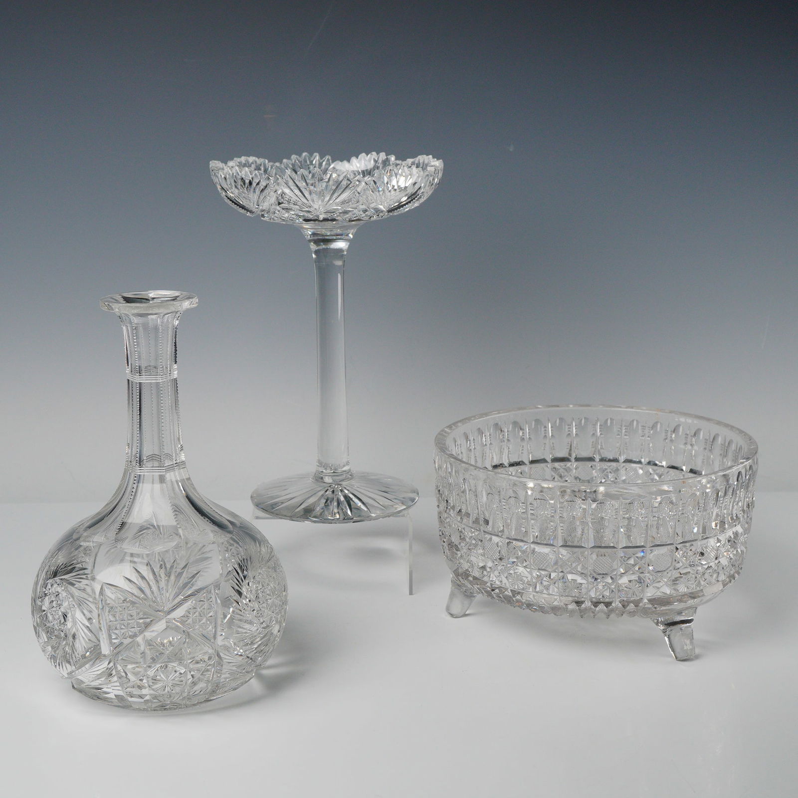 3pc American Brilliant Period Cut Glass Crystal Tableware (1 of 5)