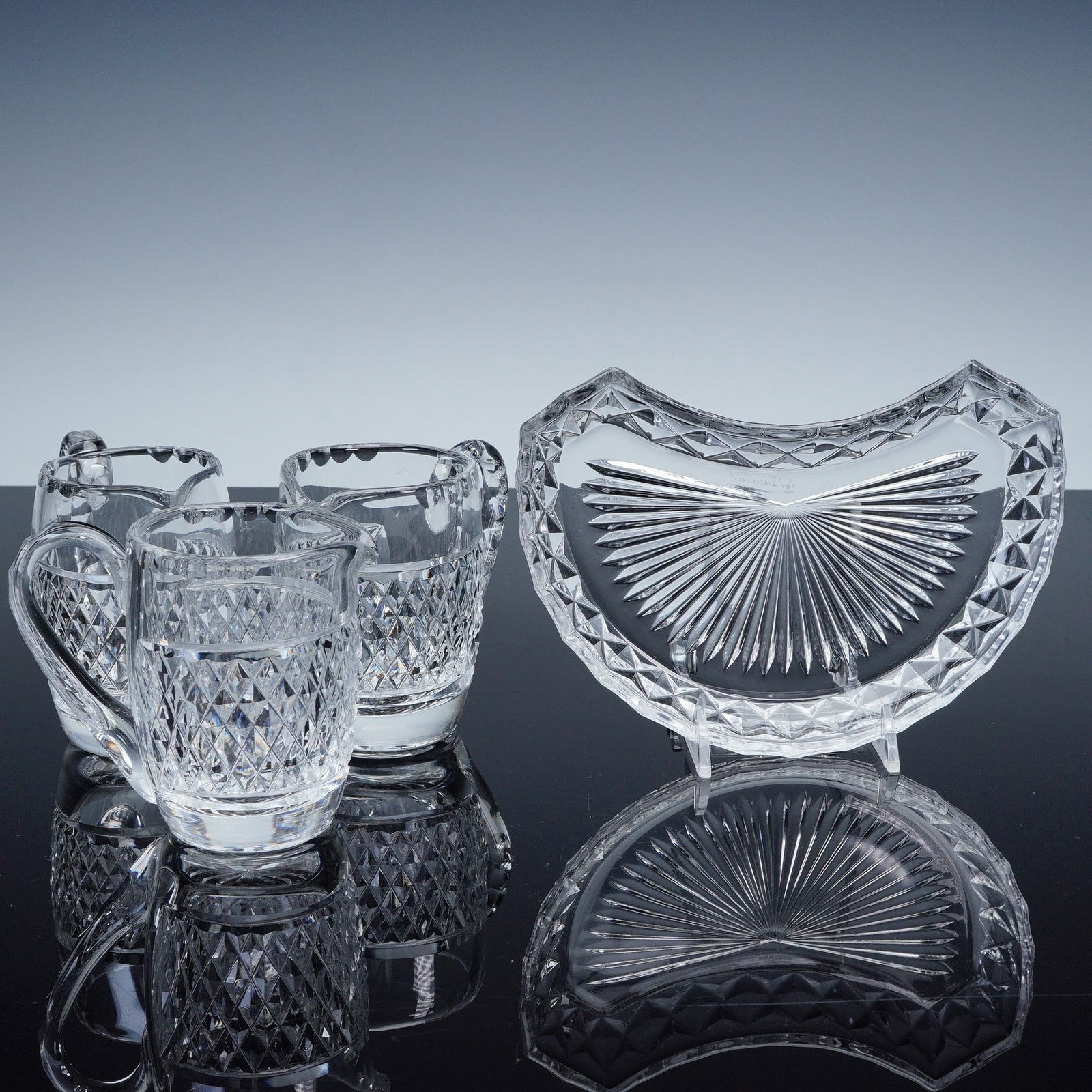 4pc Cut Crystal Jugs and Crescent Plate, Waterford & Val St. Lambert (1 of 5)