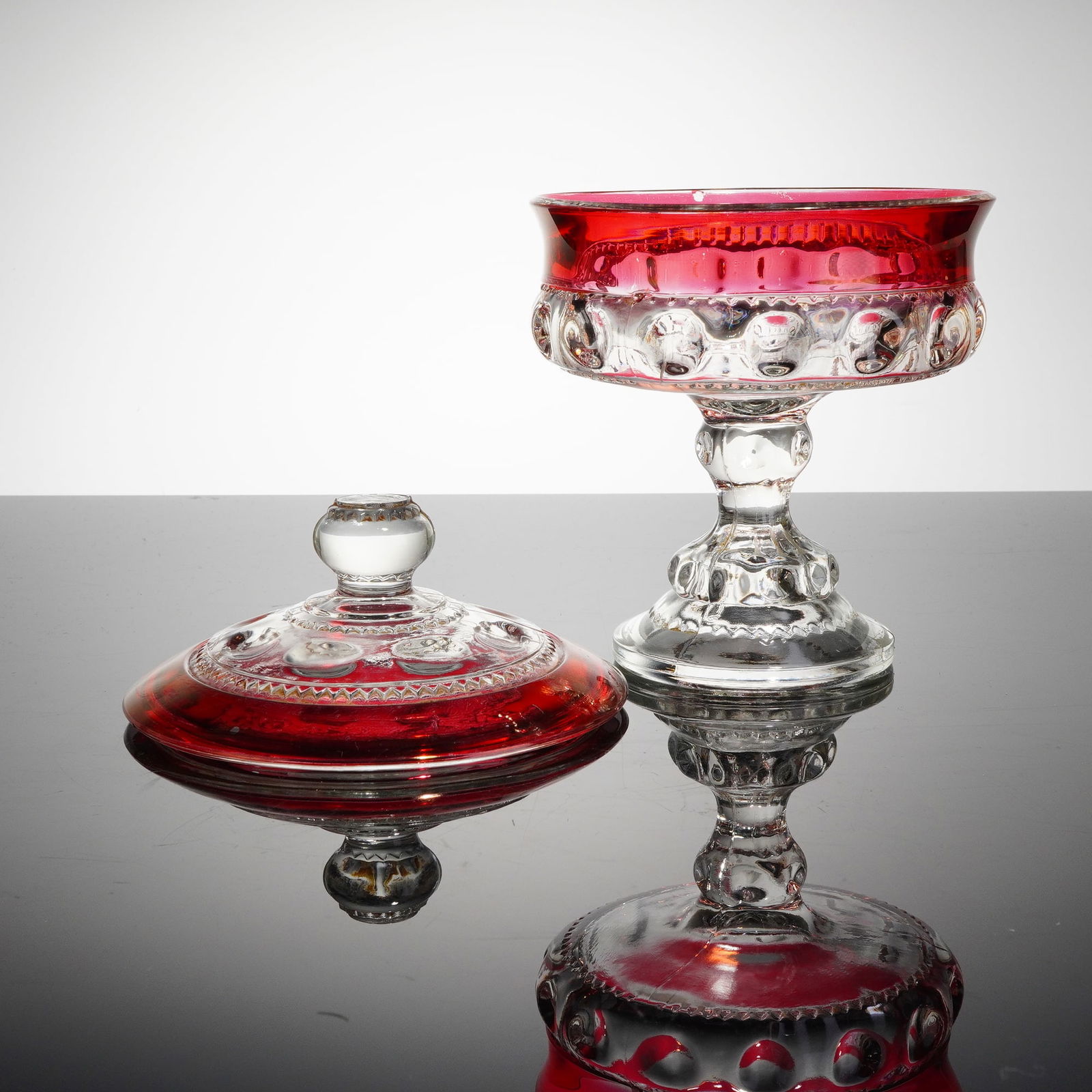 Crown Ruby Glass Footed Candy Dish - 2
