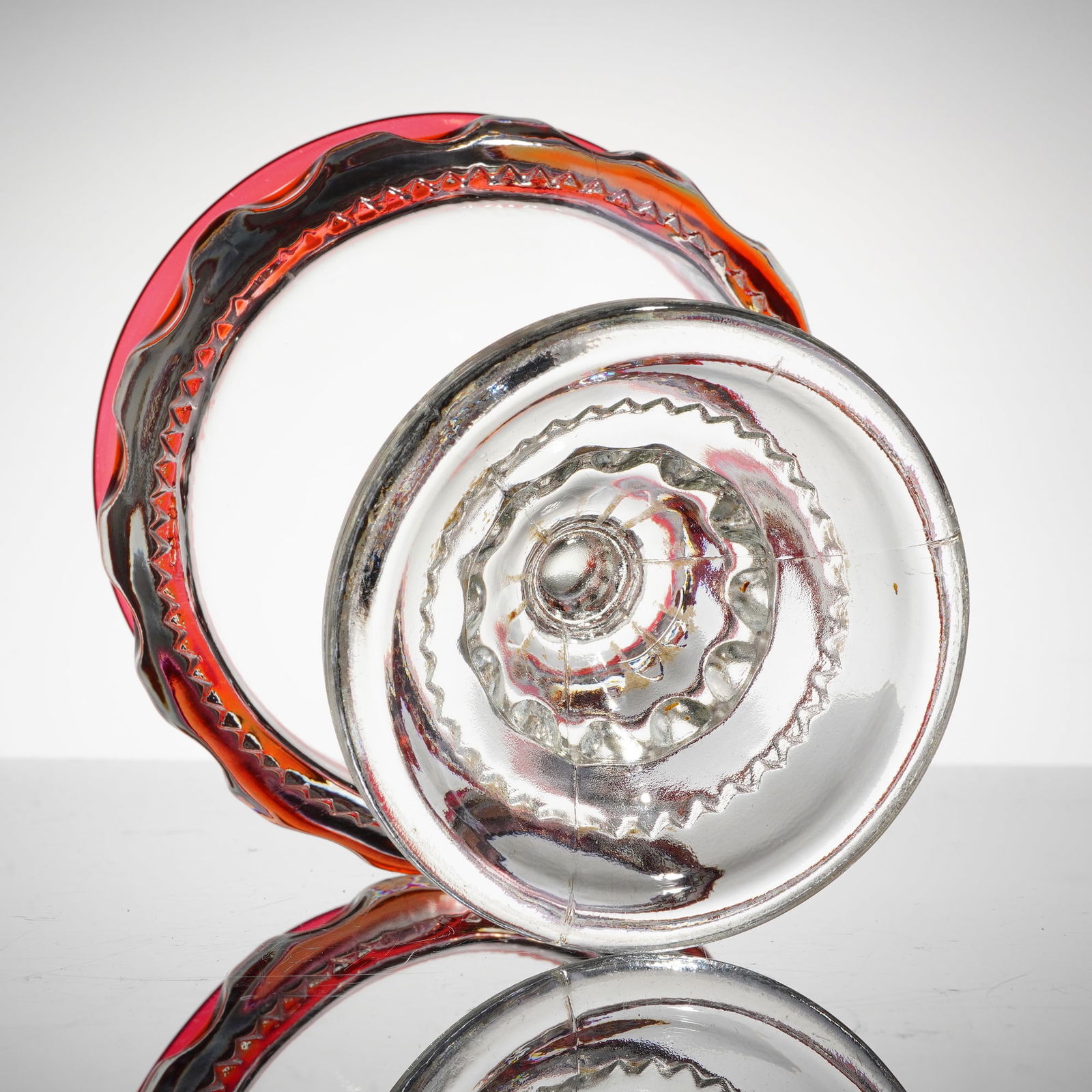 Crown Ruby Glass Footed Candy Dish - 3