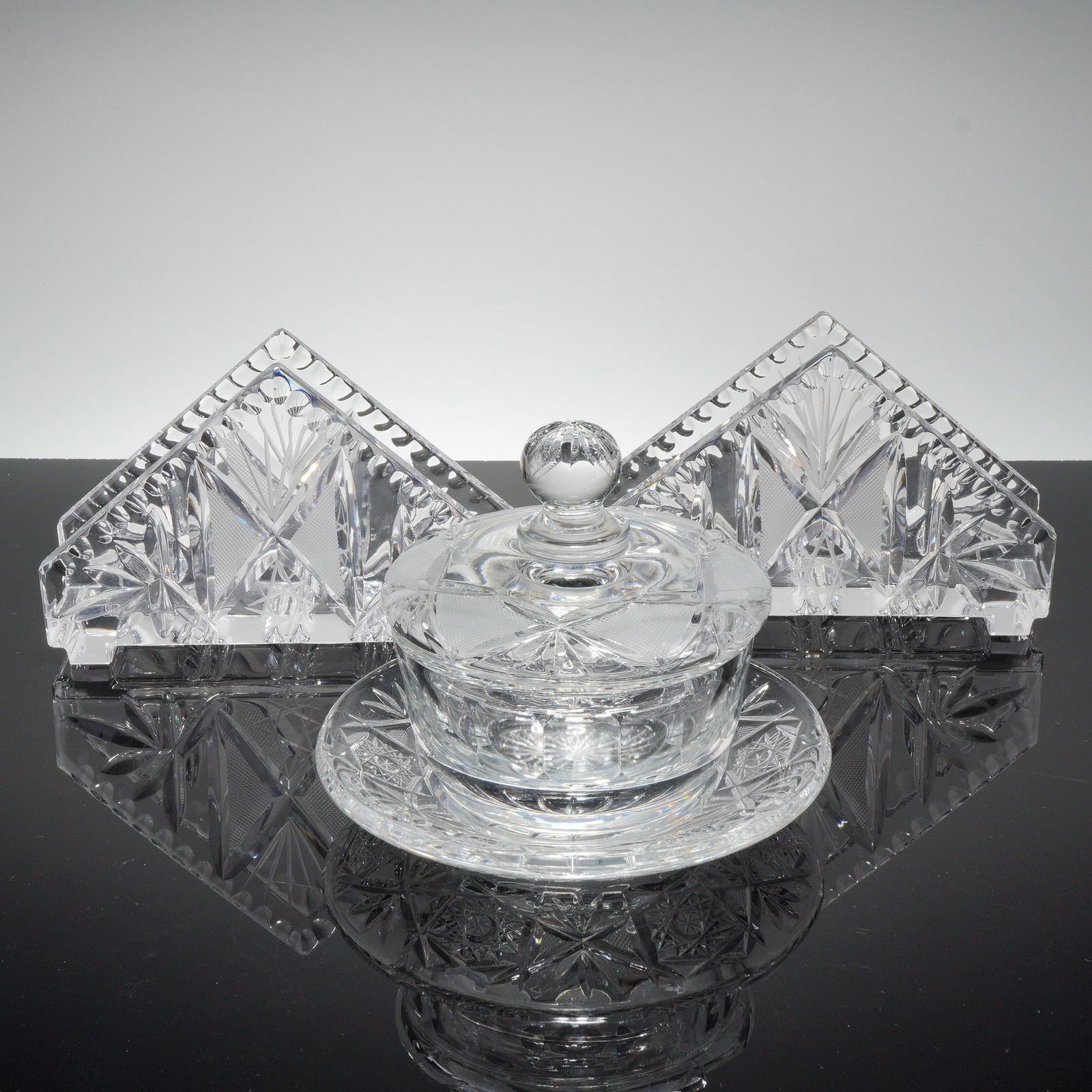 3pc Czech Republic Crystal Napkin Holders and Jewelry Box (1 of 6)