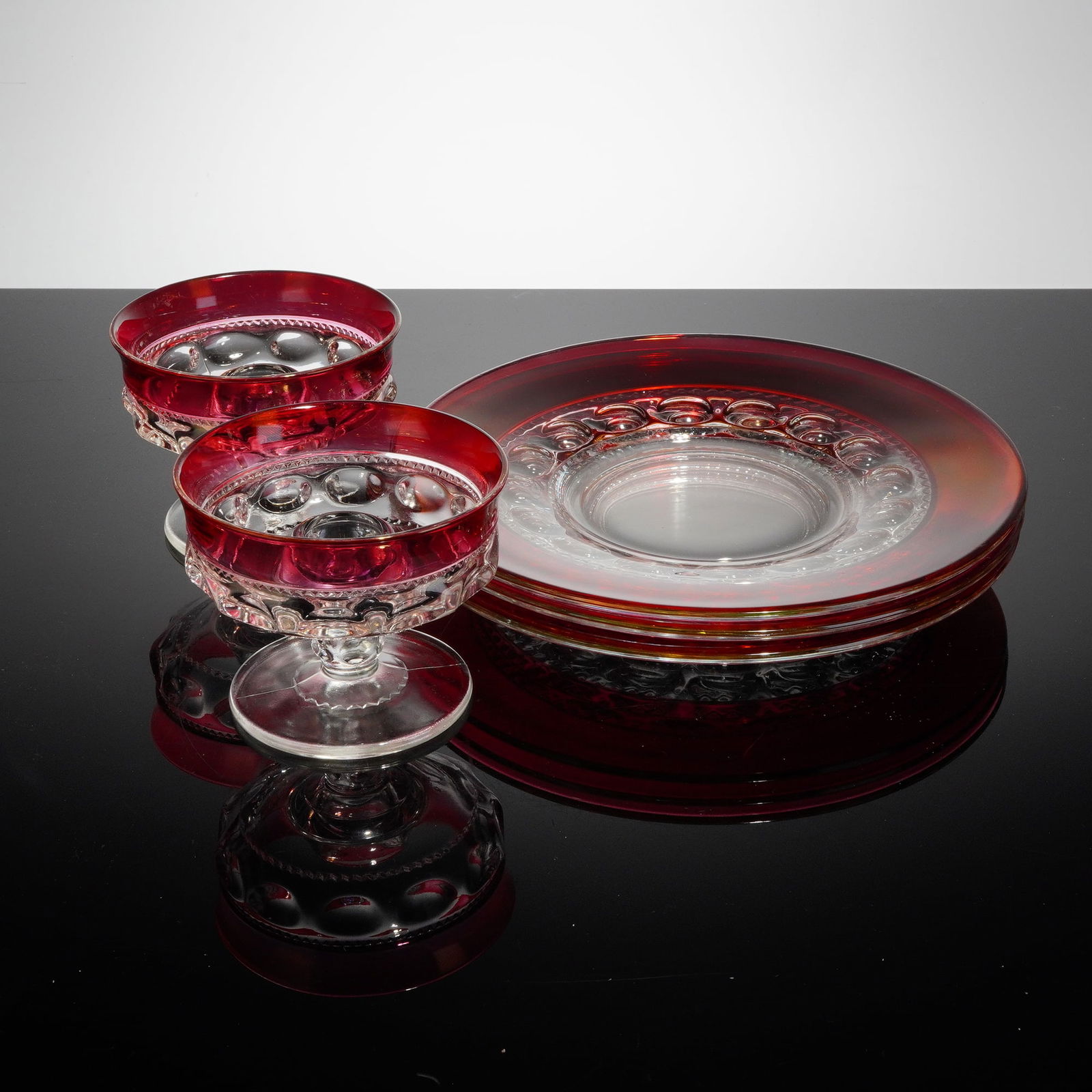 5pc Crown Ruby Glass Tableware - Dishes and Candle Holders (1 of 4)