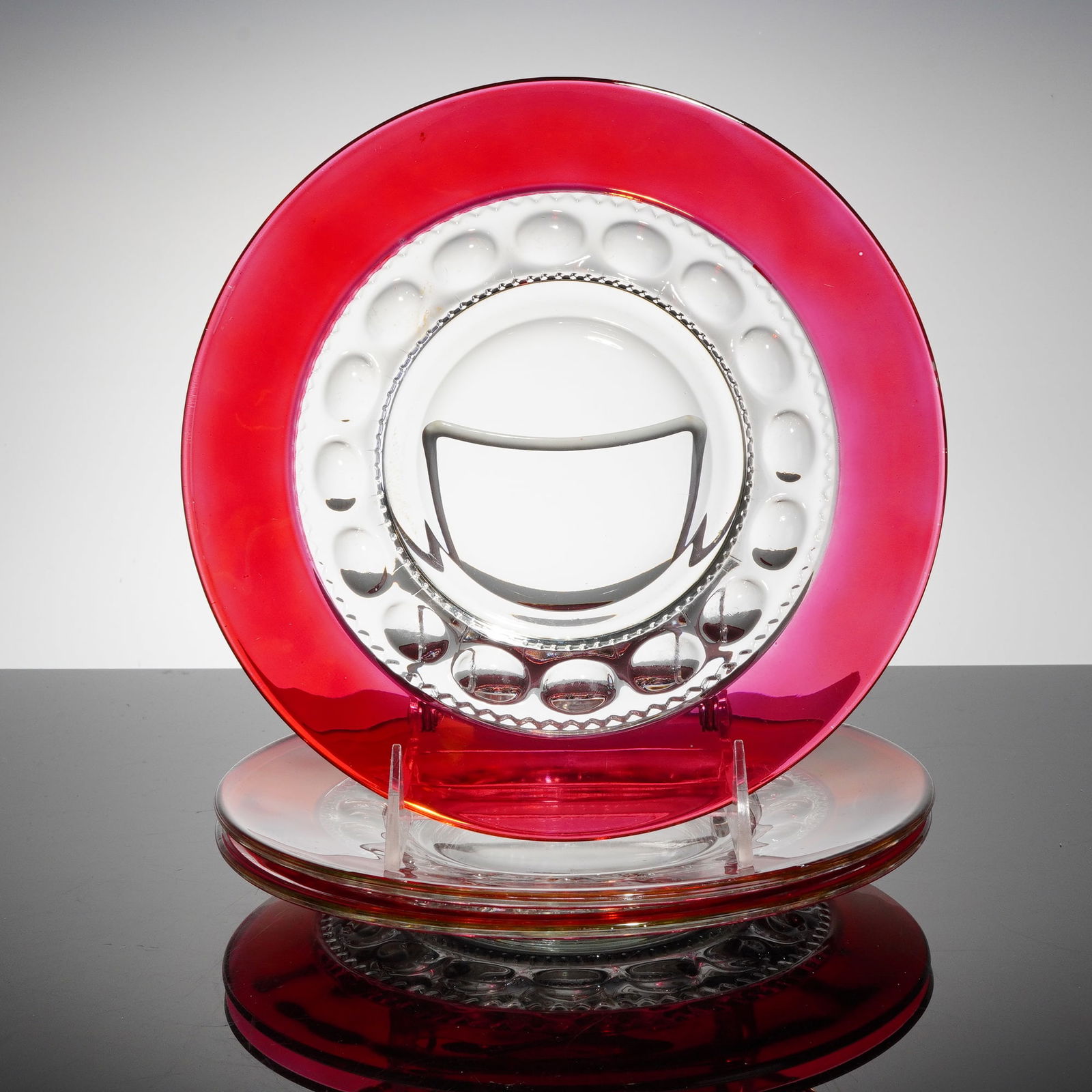 5pc Crown Ruby Glass Tableware - Dishes and Candle Holders - 2