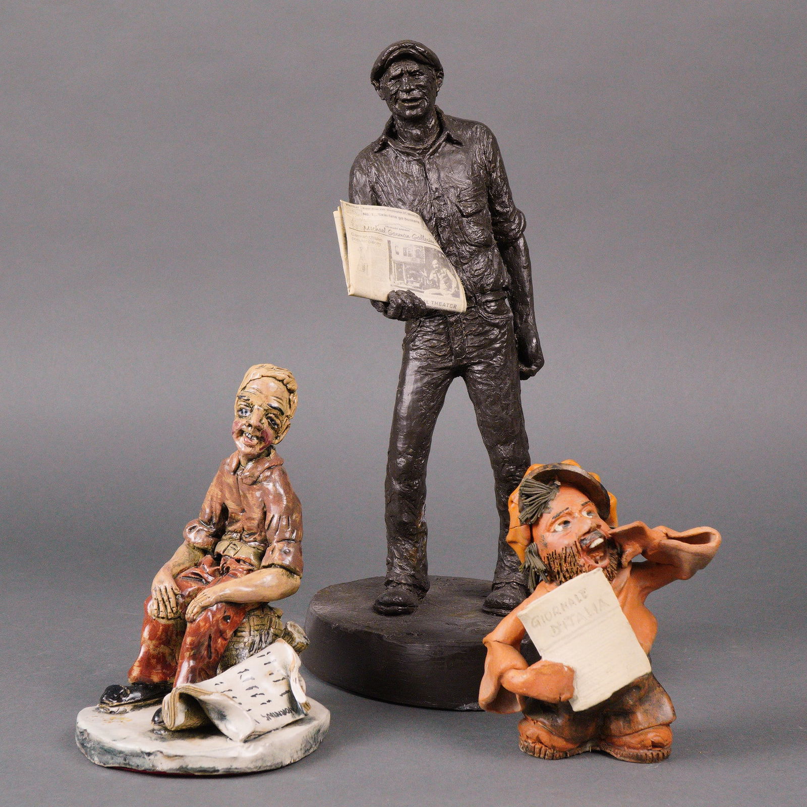 3pc Michael Garman Newsman Sculpture and Figurative Sculptures (1 of 5)