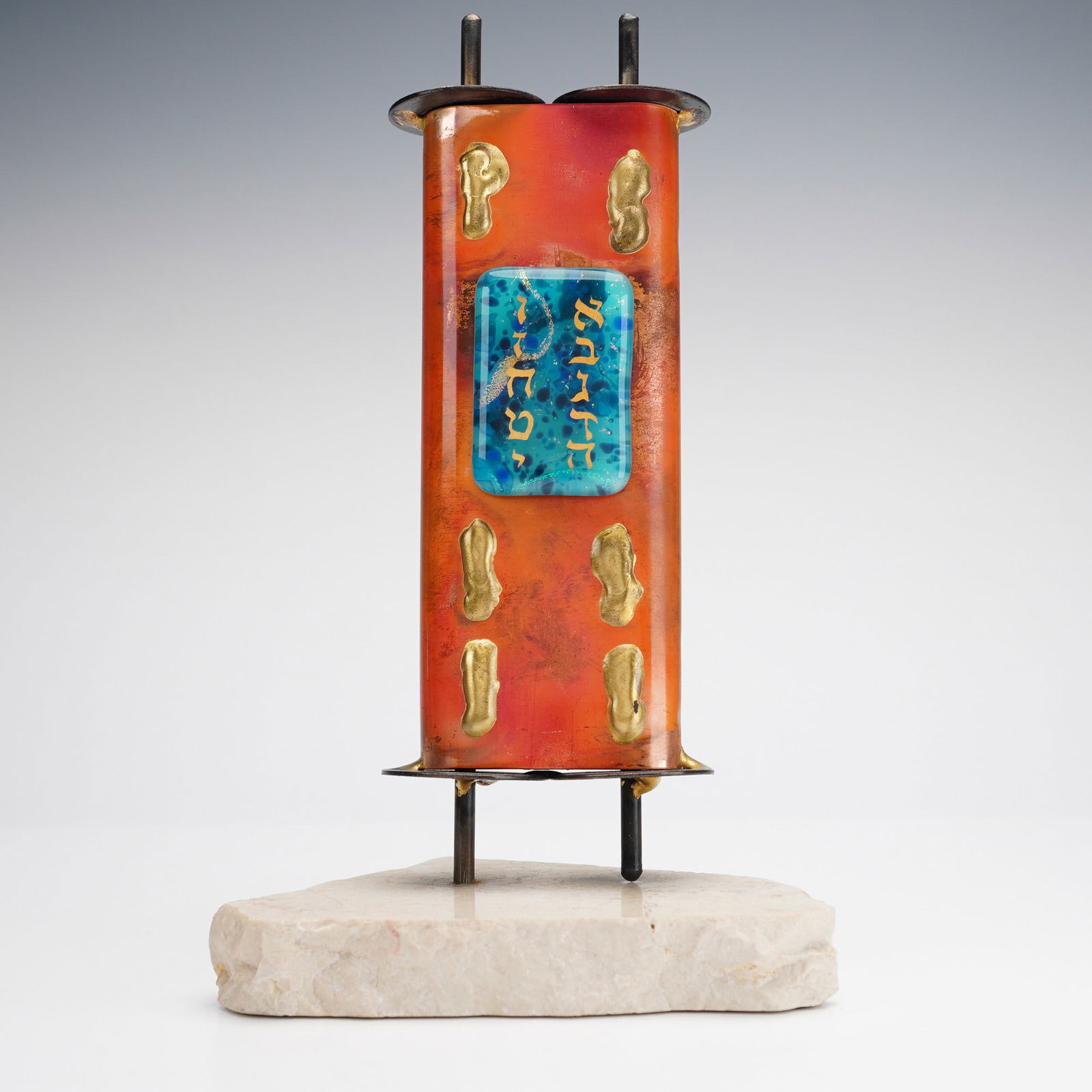 Gary Rosenthal Torah Brass Scroll Sculpture on Marble, Signed (1 of 4)